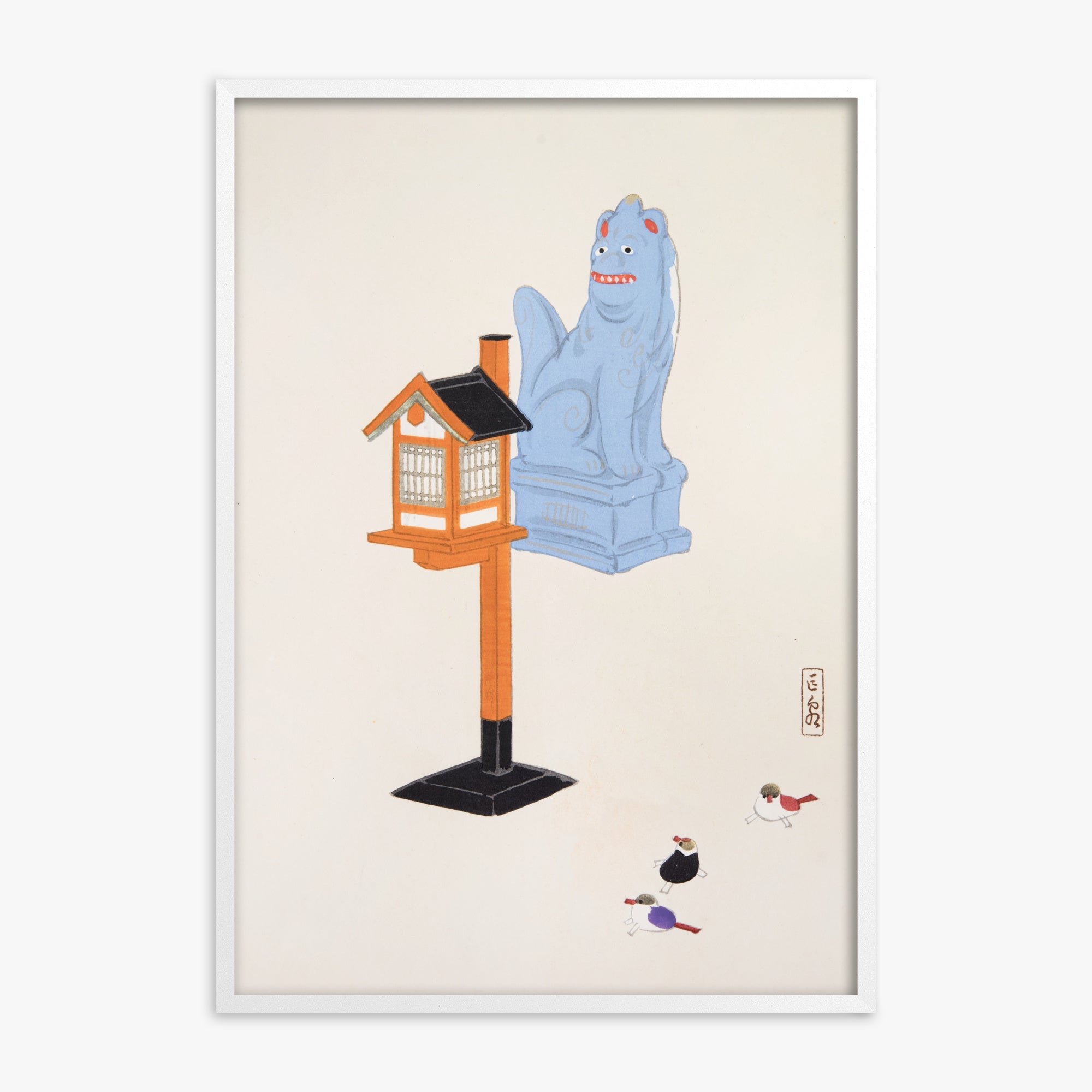 Kawasaki Kyosen: Kyosen’s Collected Illustrations of Japanese Toys Nr. 85 ("Guardian Spirit Vigil"), White Framed Art Reproduction With White Frame