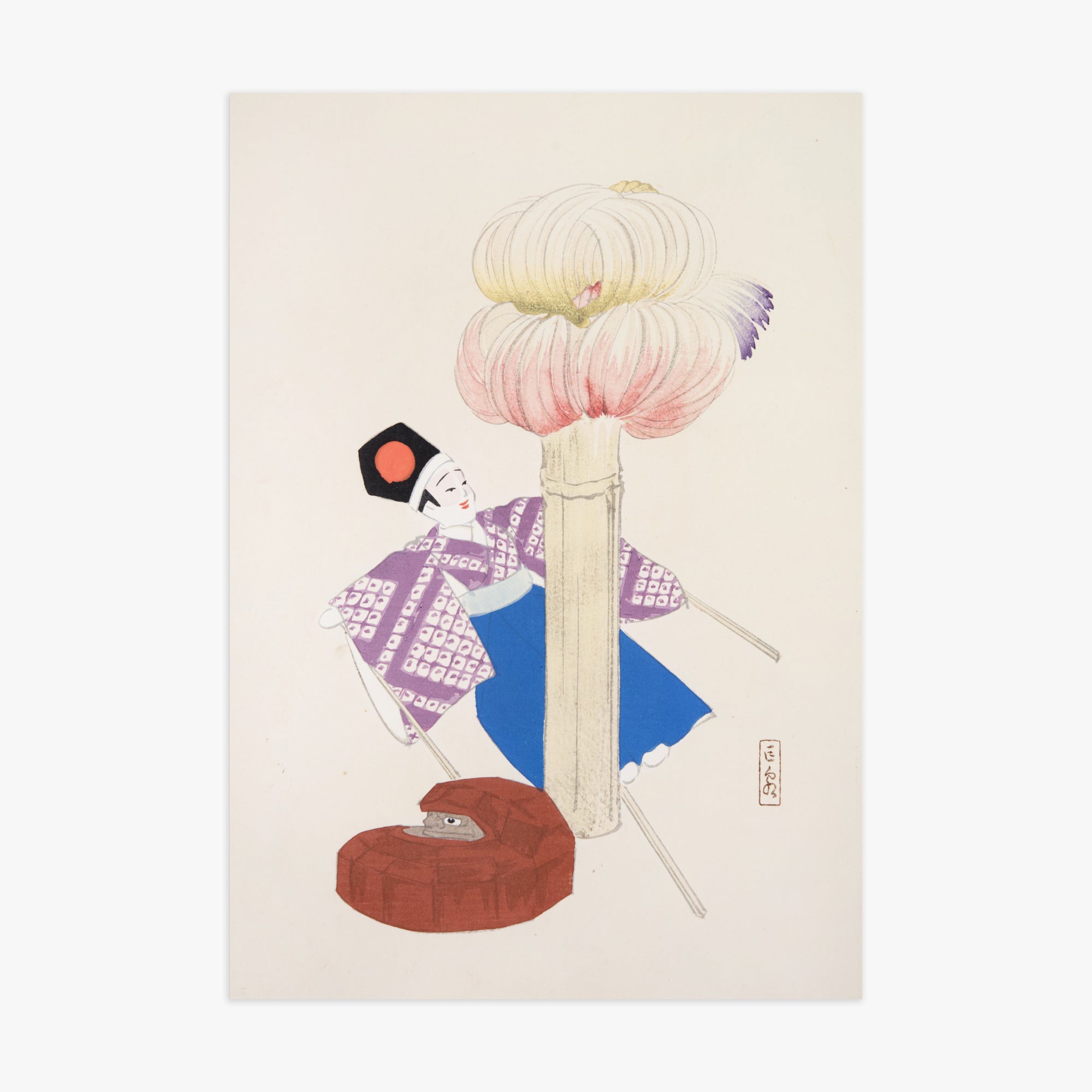 Kawasaki Kyosen: Kyosen’s Collected Illustrations of Japanese Toys Nr. 86 ("Kabuki Bloom"), 70x100cm Art Reproduction Unframed