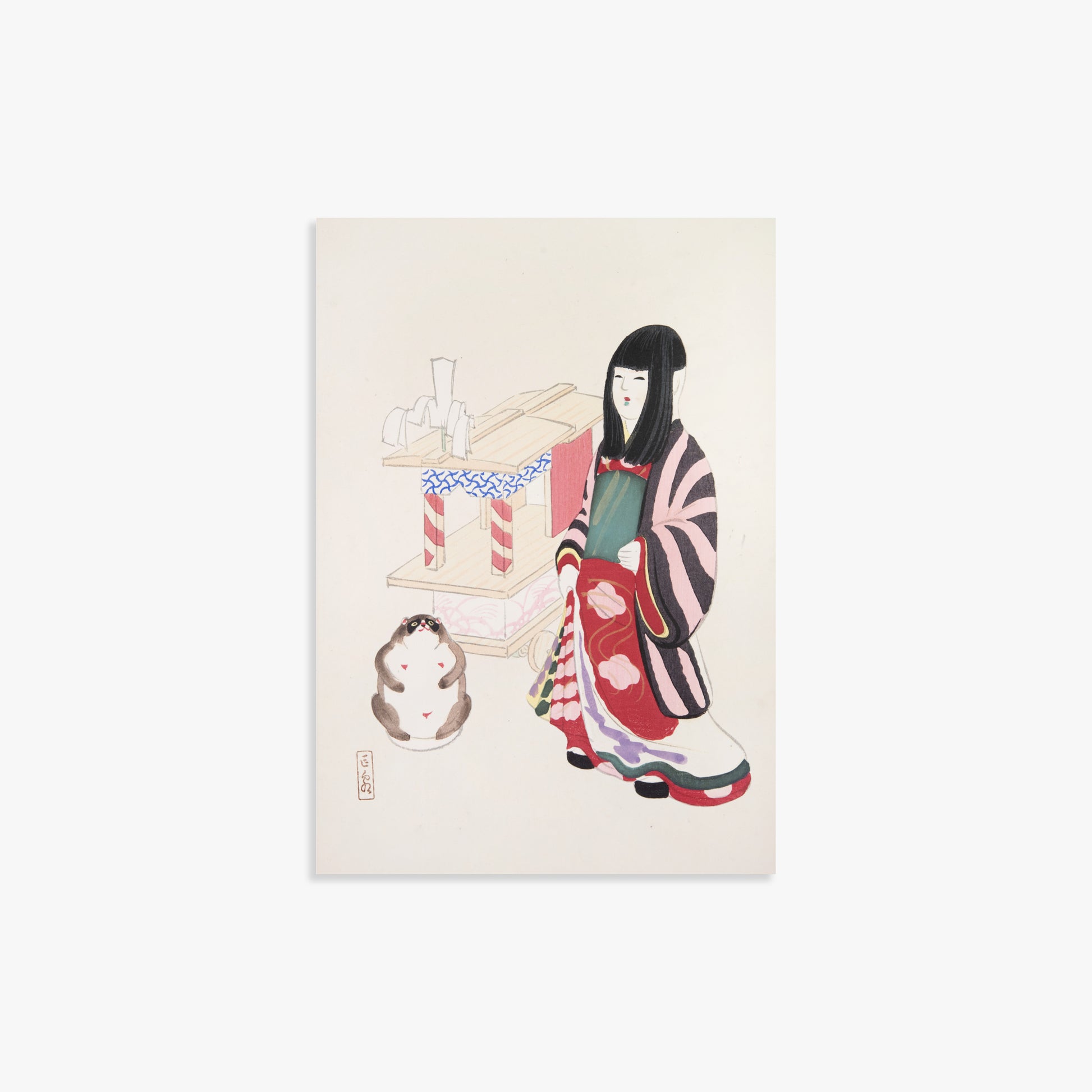 Kawasaki Kyosen: Kyosen’s Collected Illustrations of Japanese Toys Nr. 87 ("Serene Guardian of Tradition"), 21x30cm Art Reproduction Unframed