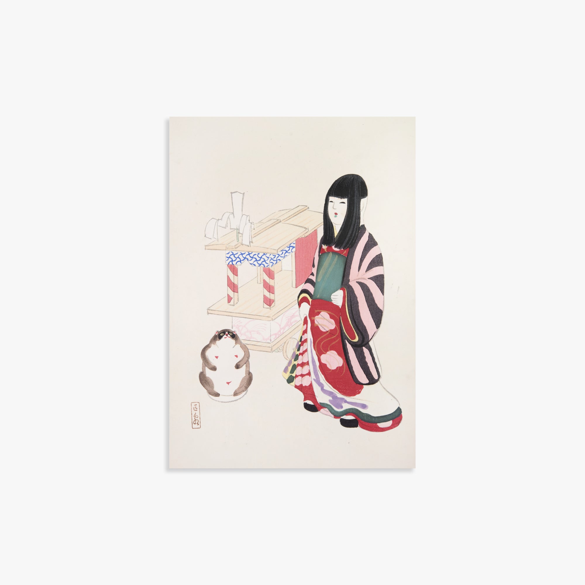 Kawasaki Kyosen: Kyosen’s Collected Illustrations of Japanese Toys Nr. 87 ("Serene Guardian of Tradition"), 21x30cm Art Reproduction Unframed