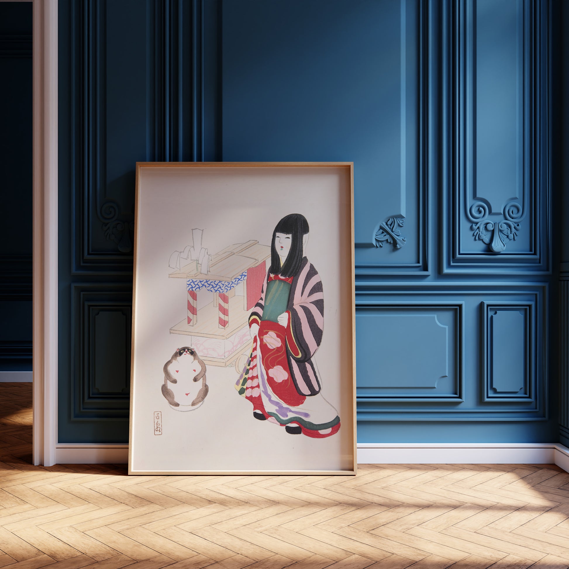 Design Concept No. 12 for Kawasaki Kyosen: Kyosen’s Collected Illustrations of Japanese Toys Nr. 87 ("Serene Guardian of Tradition") Japanese Wall Art