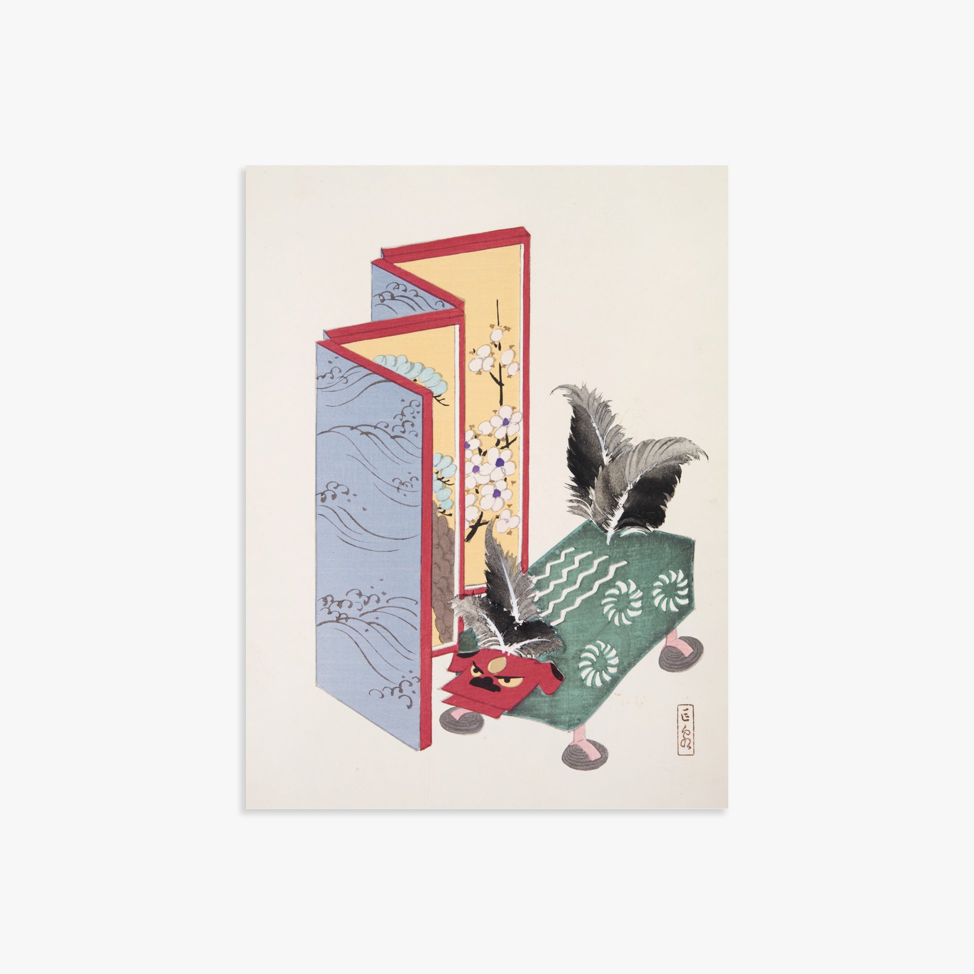 Kawasaki Kyosen: Kyosen’s Collected Illustrations of Japanese Toys Nr. 89 ("Serene Sanctuary"), 30x40cm Art Reproduction Unframed