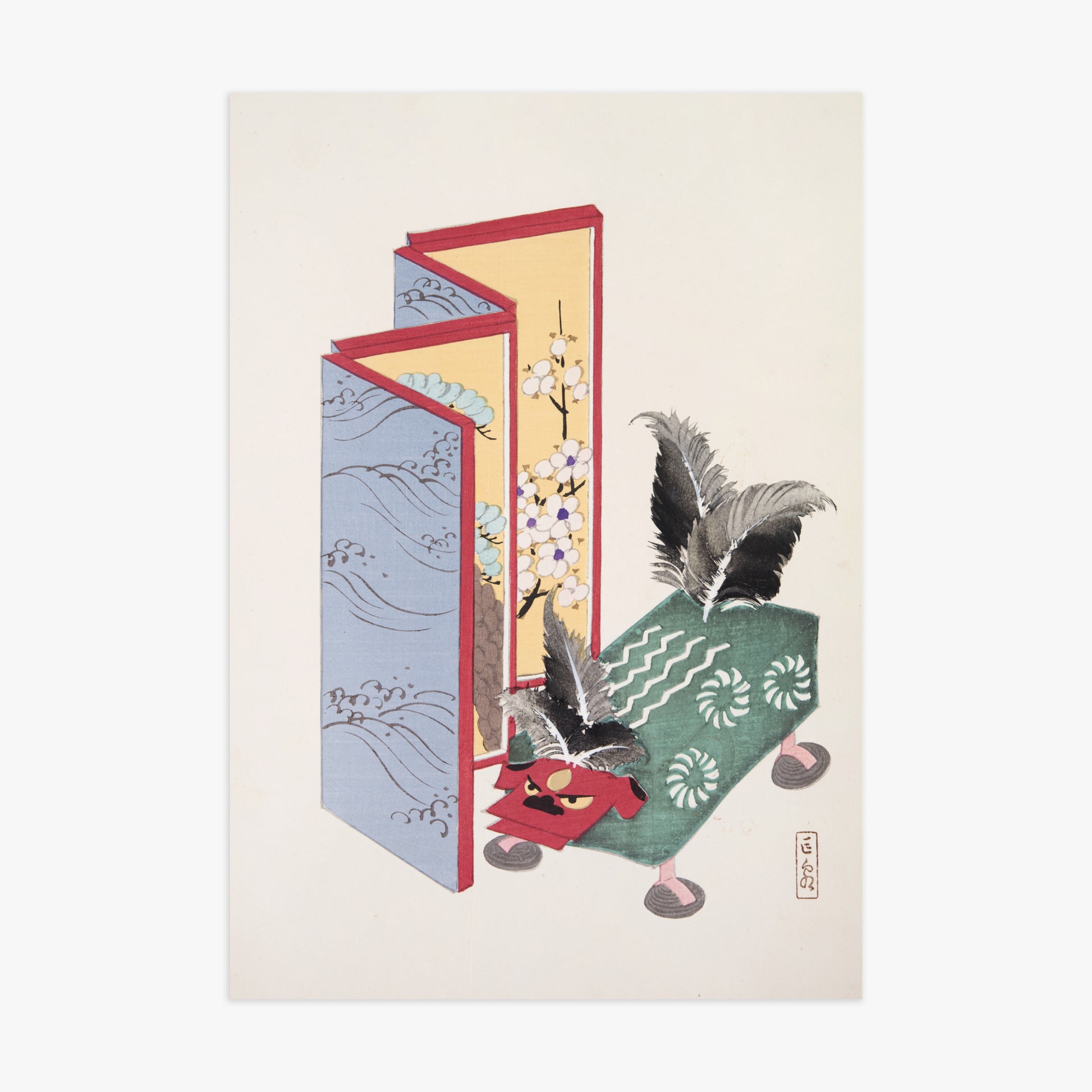 Kawasaki Kyosen: Kyosen’s Collected Illustrations of Japanese Toys Nr. 89 ("Serene Sanctuary"), 70x100cm Art Reproduction Unframed