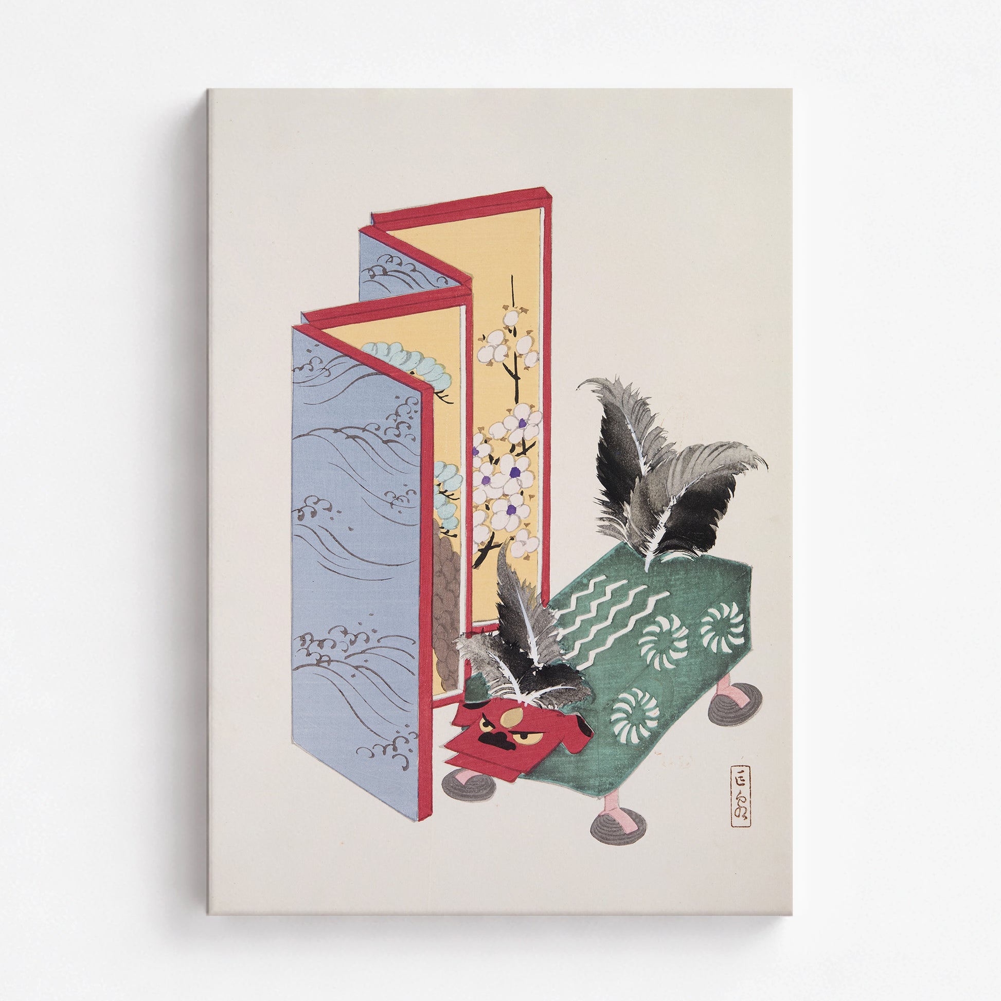Kawasaki Kyosen: Kyosen’s Collected Illustrations of Japanese Toys Nr. 89 ("Serene Sanctuary"), 70x100cm Satin Canvas Art Reproduction