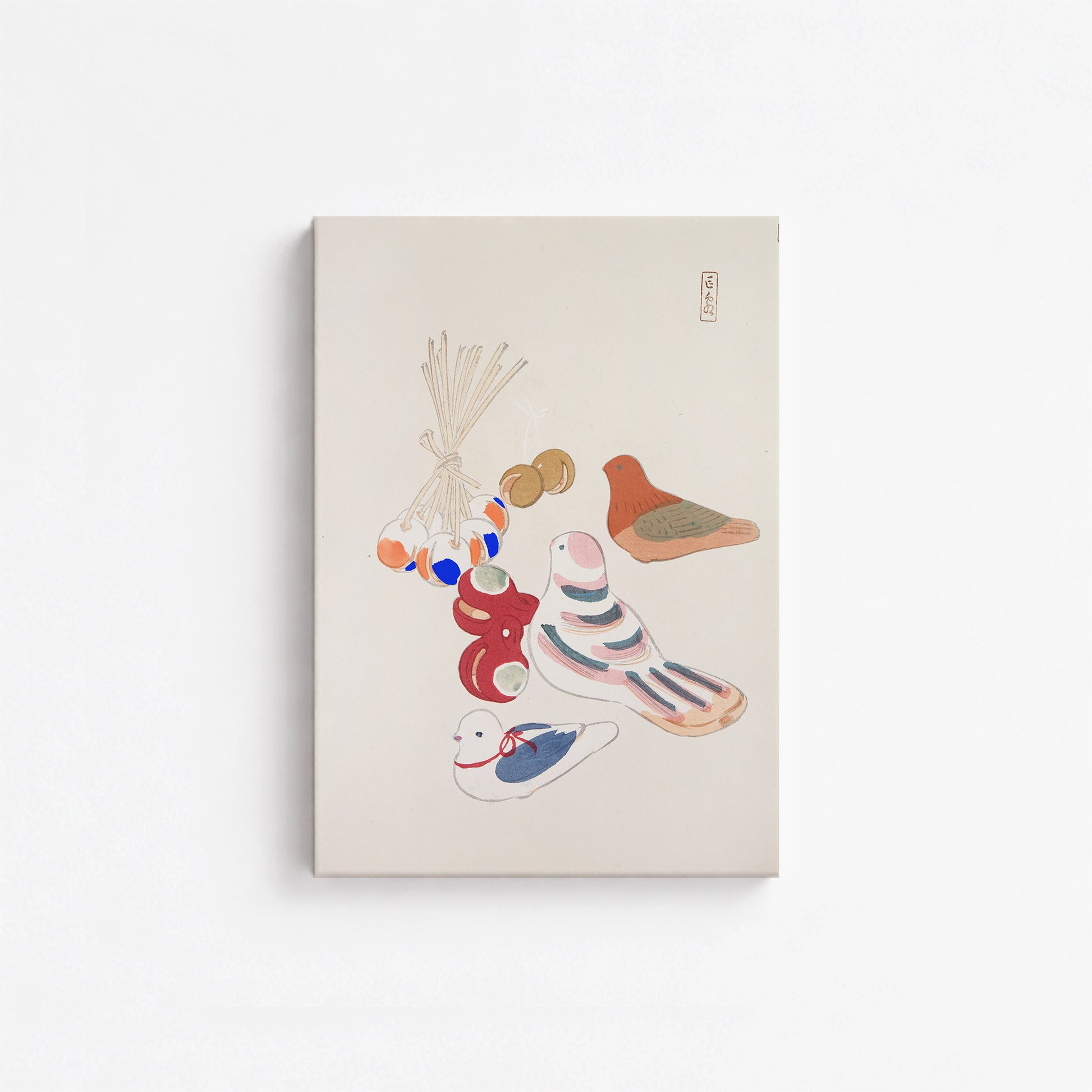 Kawasaki Kyosen: Kyosen’s Collected Illustrations of Japanese Toys Nr. 91 ("Nostalgia Birds: Japanese Toy Collection"), 21x30cm Satin Canvas Art Reproduction