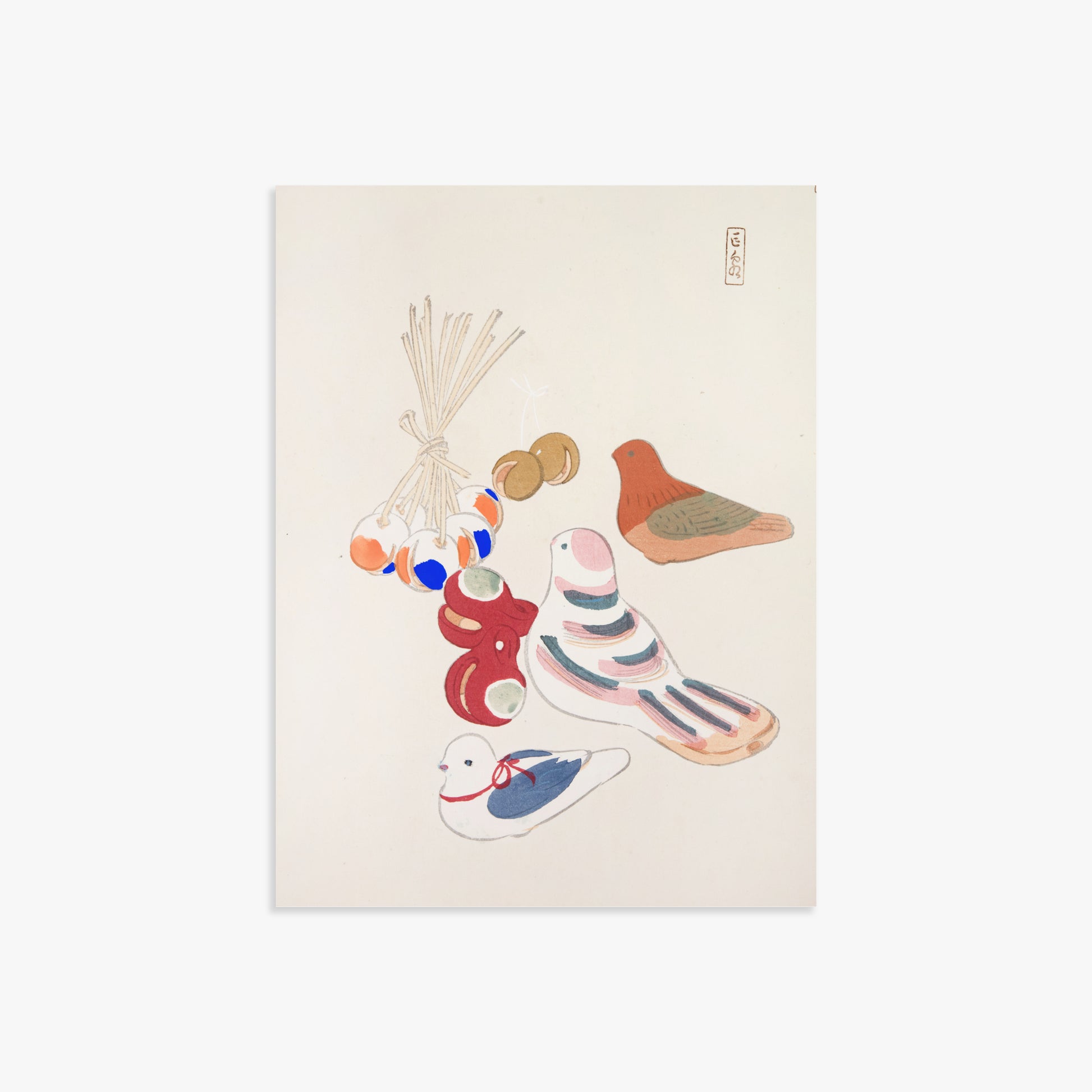 Kawasaki Kyosen: Kyosen’s Collected Illustrations of Japanese Toys Nr. 91 ("Nostalgia Birds: Japanese Toy Collection"), 30x40cm Art Reproduction Unframed