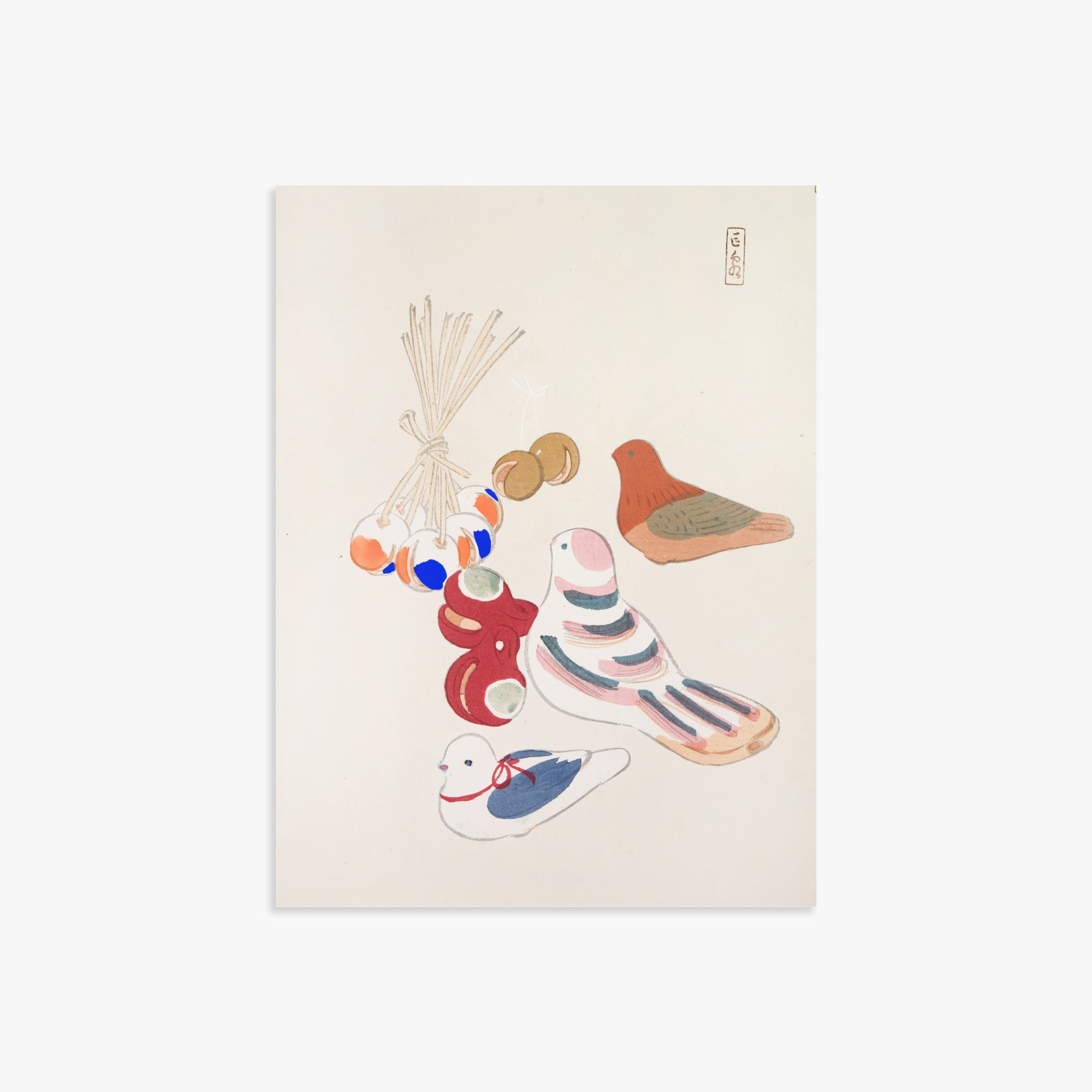 Kawasaki Kyosen: Kyosen’s Collected Illustrations of Japanese Toys Nr. 91 ("Nostalgia Birds: Japanese Toy Collection"), 30x40cm Art Reproduction Unframed