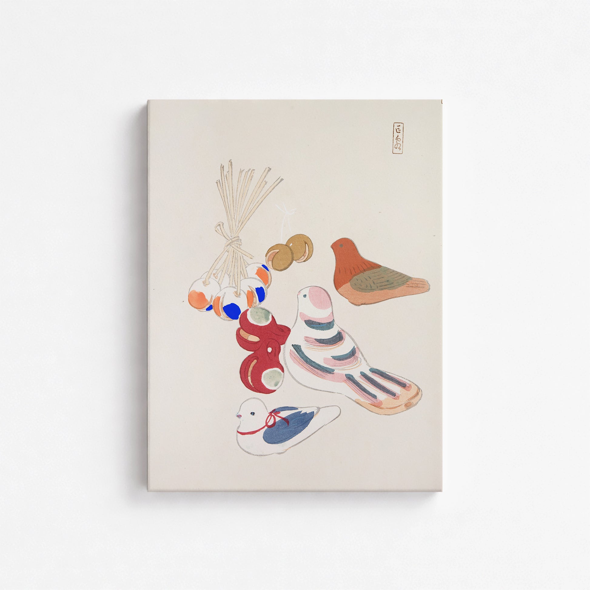 Kawasaki Kyosen: Kyosen’s Collected Illustrations of Japanese Toys Nr. 91 ("Nostalgia Birds: Japanese Toy Collection"), 30x40cm Satin Canvas Art Reproduction