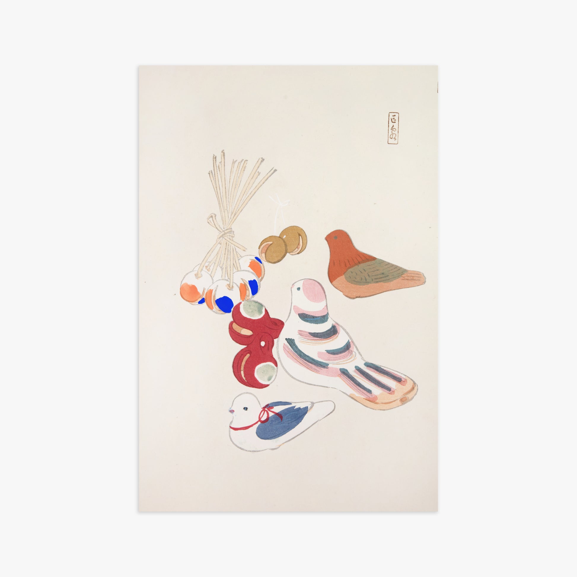 Kawasaki Kyosen: Kyosen’s Collected Illustrations of Japanese Toys Nr. 91 ("Nostalgia Birds: Japanese Toy Collection"), 61x91cm Art Reproduction Unframed