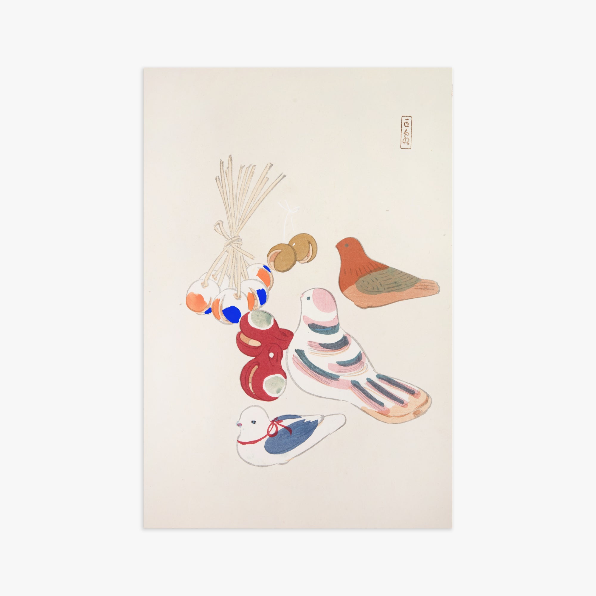 Kawasaki Kyosen: Kyosen’s Collected Illustrations of Japanese Toys Nr. 91 ("Nostalgia Birds: Japanese Toy Collection"), 61x91cm Art Reproduction Unframed