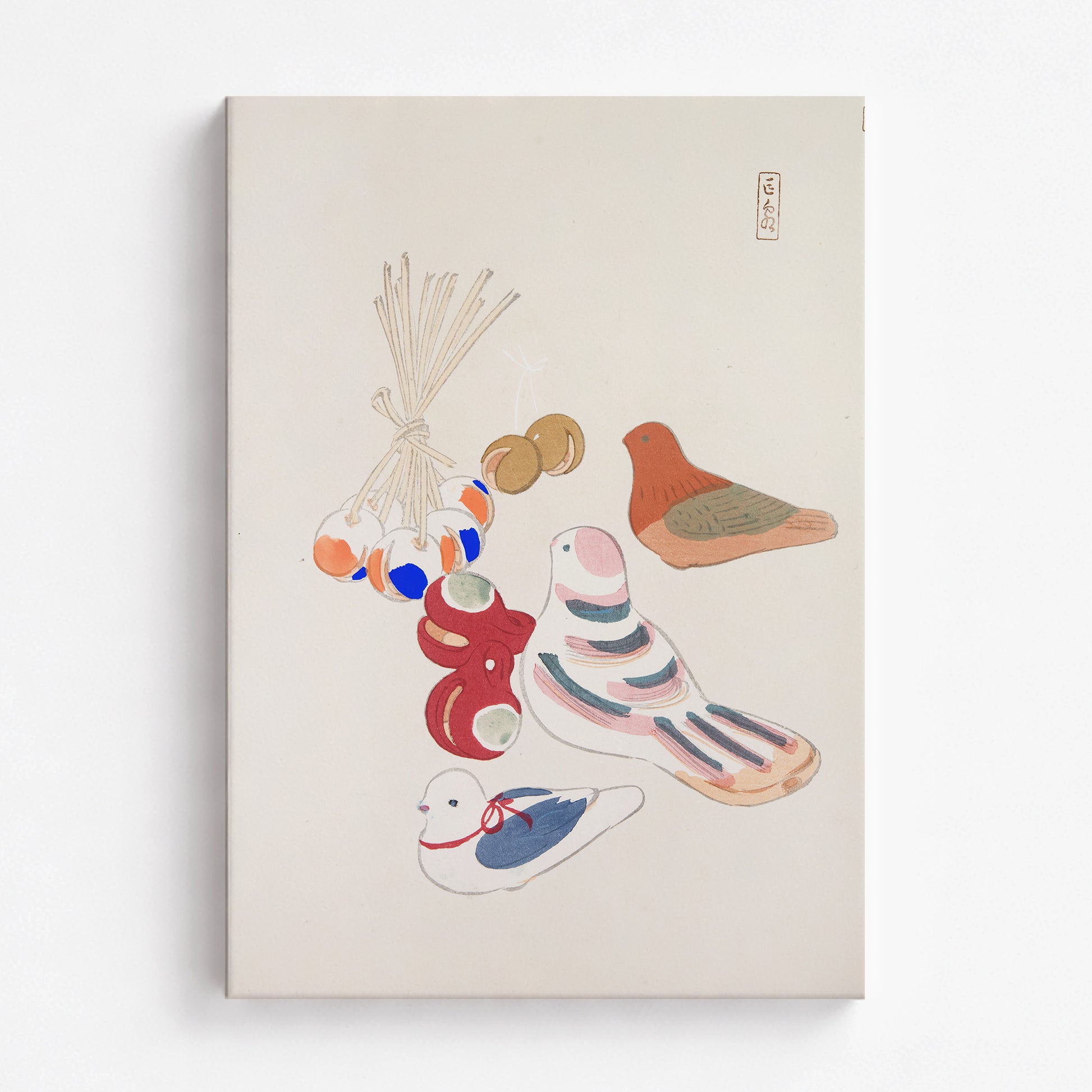 Kawasaki Kyosen: Kyosen’s Collected Illustrations of Japanese Toys Nr. 91 ("Nostalgia Birds: Japanese Toy Collection"), 70x100cm Satin Canvas Art Reproduction
