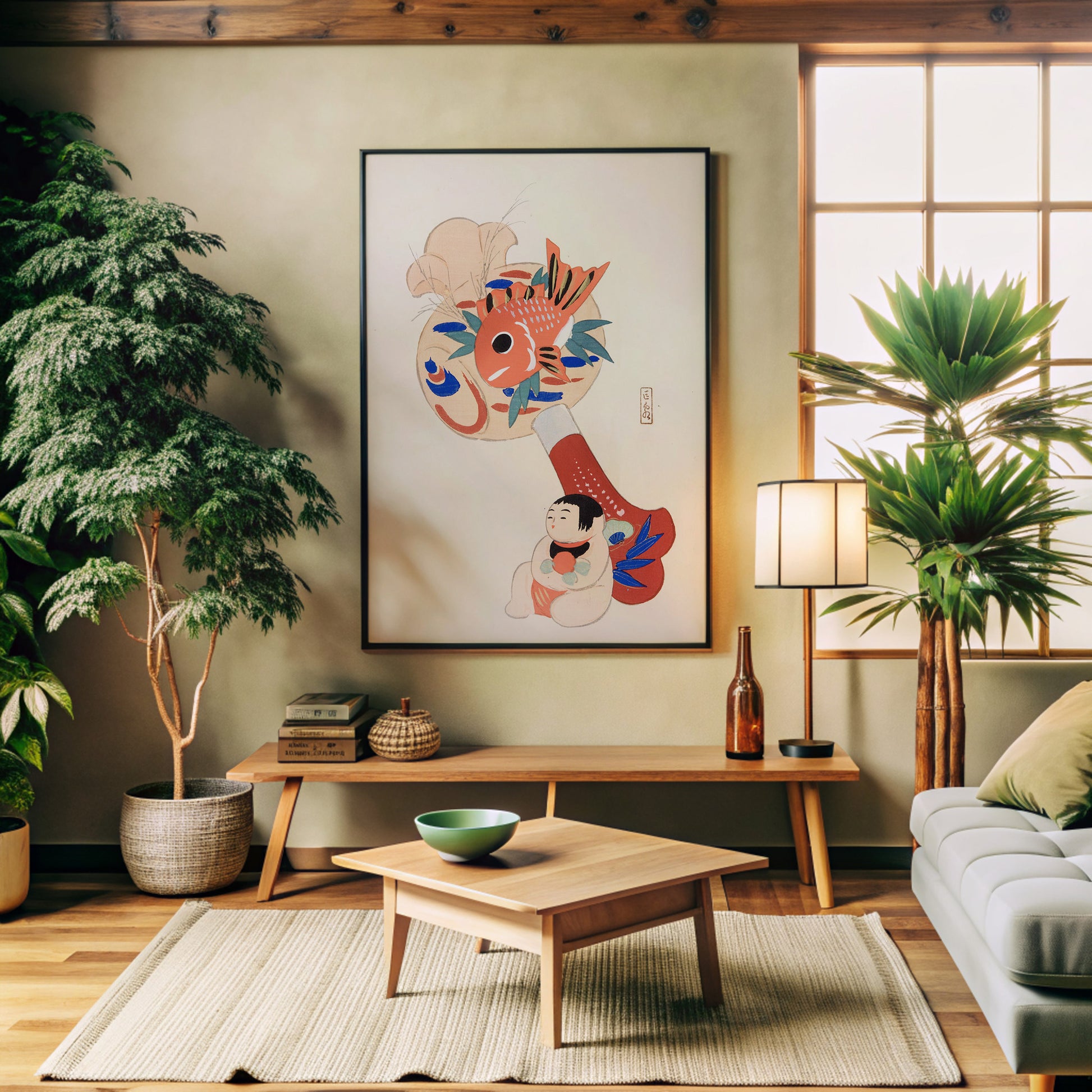Design Concept No. 32 for Kawasaki Kyosen: Kyosen’s Collected Illustrations of Japanese Toys Nr. 92 ("Golden Fish Paddle Play") Japanese Wall Art