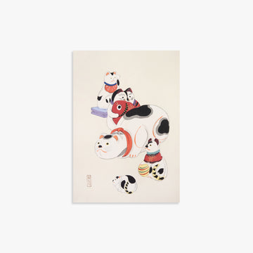 Kawasaki Kyosen: Kyosen’s Collected Illustrations of Japanese Toys Nr. 93 ("Fortune Ride Quartet"), 21x30cm Art Reproduction Unframed
