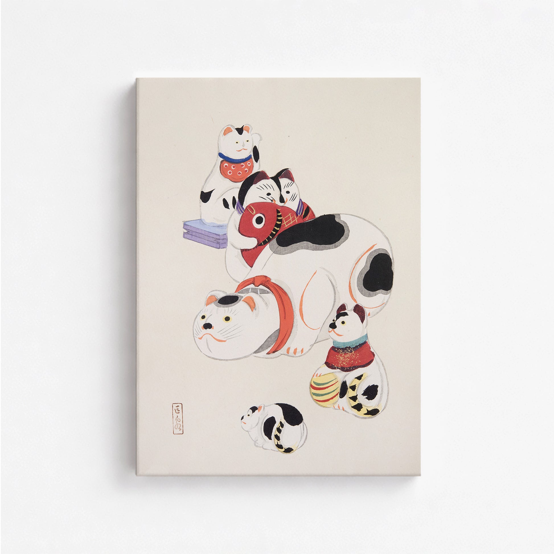Kawasaki Kyosen: Kyosen’s Collected Illustrations of Japanese Toys Nr. 93 ("Fortune Ride Quartet"), 50x70cm Satin Canvas Art Reproduction