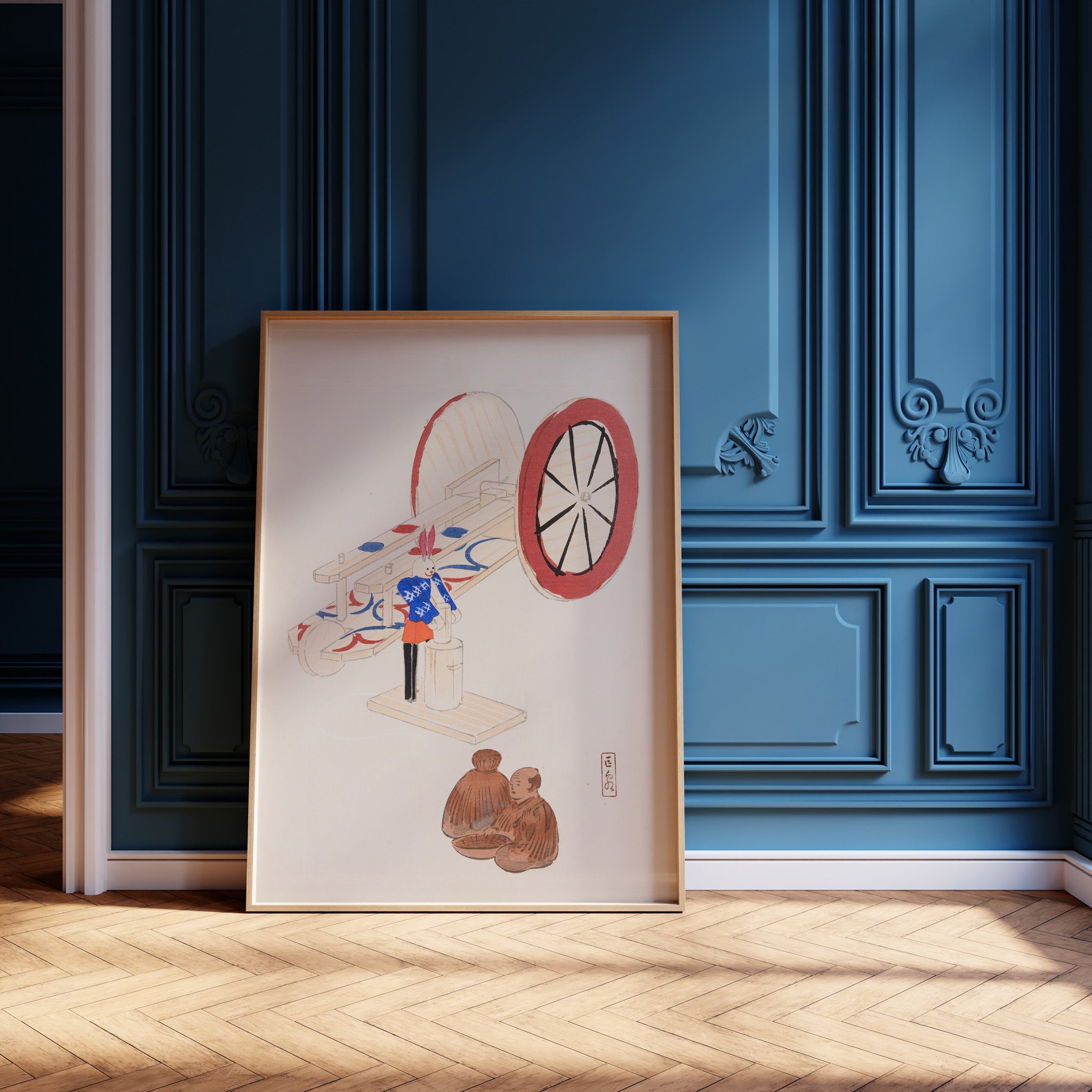 Design Concept No. 12 for Kawasaki Kyosen: Kyosen’s Collected Illustrations of Japanese Toys Nr. 95 ("Wheel & Sake Carriage") Japanese Wall Art