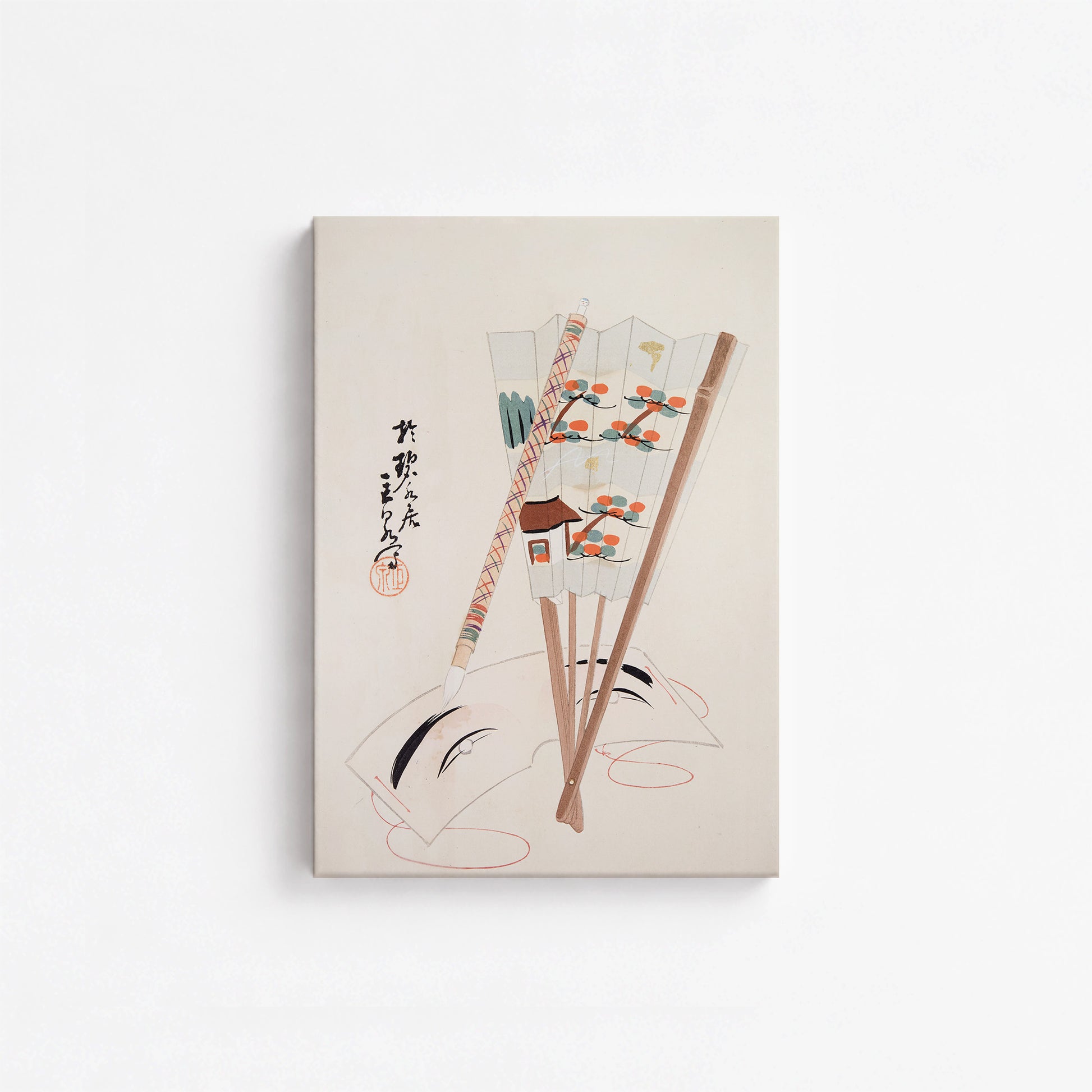 Kawasaki Kyosen: Kyosen’s Collected Illustrations of Japanese Toys Nr. 97 ("Artistic Festival Fan"), 21x30cm Satin Canvas Art Reproduction