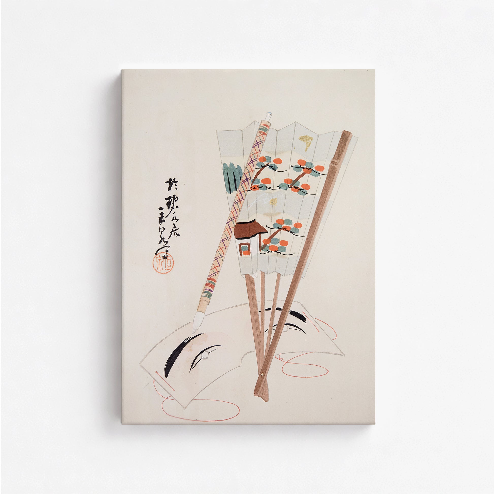 Kawasaki Kyosen: Kyosen’s Collected Illustrations of Japanese Toys Nr. 97 ("Artistic Festival Fan"), 50x70cm Satin Canvas Art Reproduction