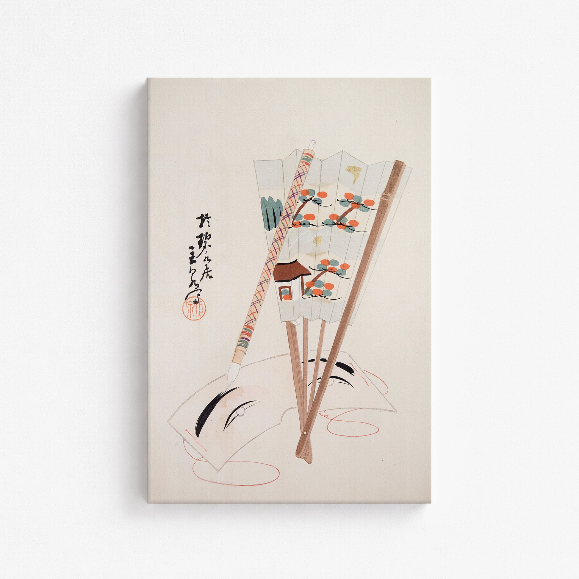Kawasaki Kyosen: Kyosen’s Collected Illustrations of Japanese Toys Nr. 97 ("Artistic Festival Fan"), 61x91cm Satin Canvas Art Reproduction