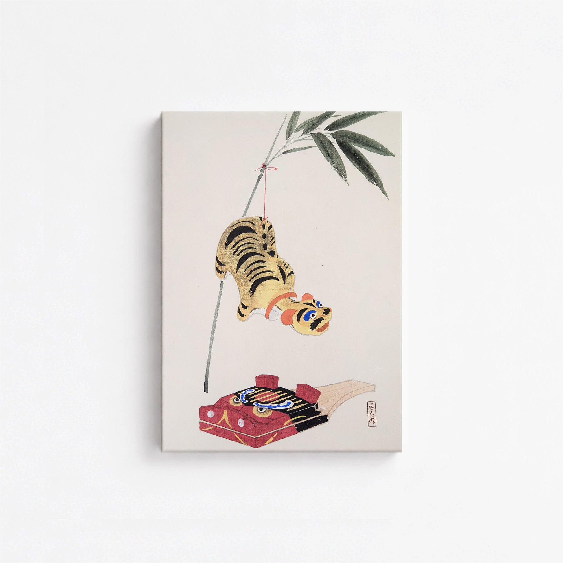 Kawasaki Kyosen: Kyosen’s Collected Illustrations of Japanese Toys Nr. 98 ("Golden Tiger Swing"), 21x30cm Satin Canvas Art Reproduction