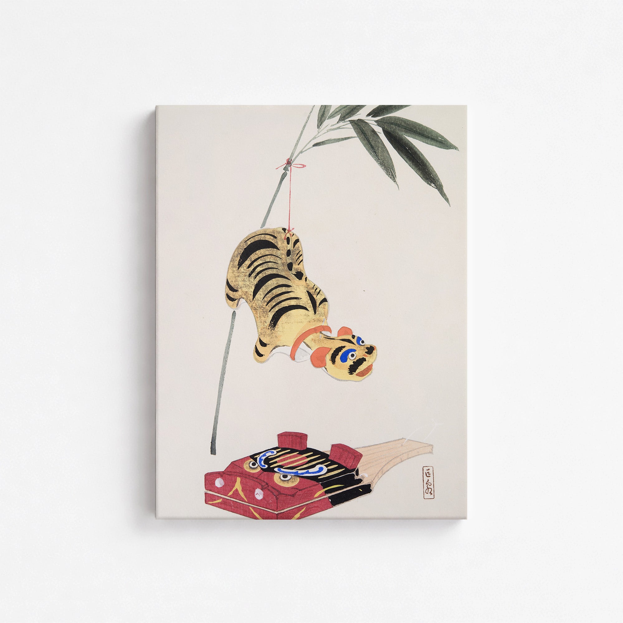 Kawasaki Kyosen: Kyosen’s Collected Illustrations of Japanese Toys Nr. 98 ("Golden Tiger Swing"), 30x40cm Satin Canvas Art Reproduction