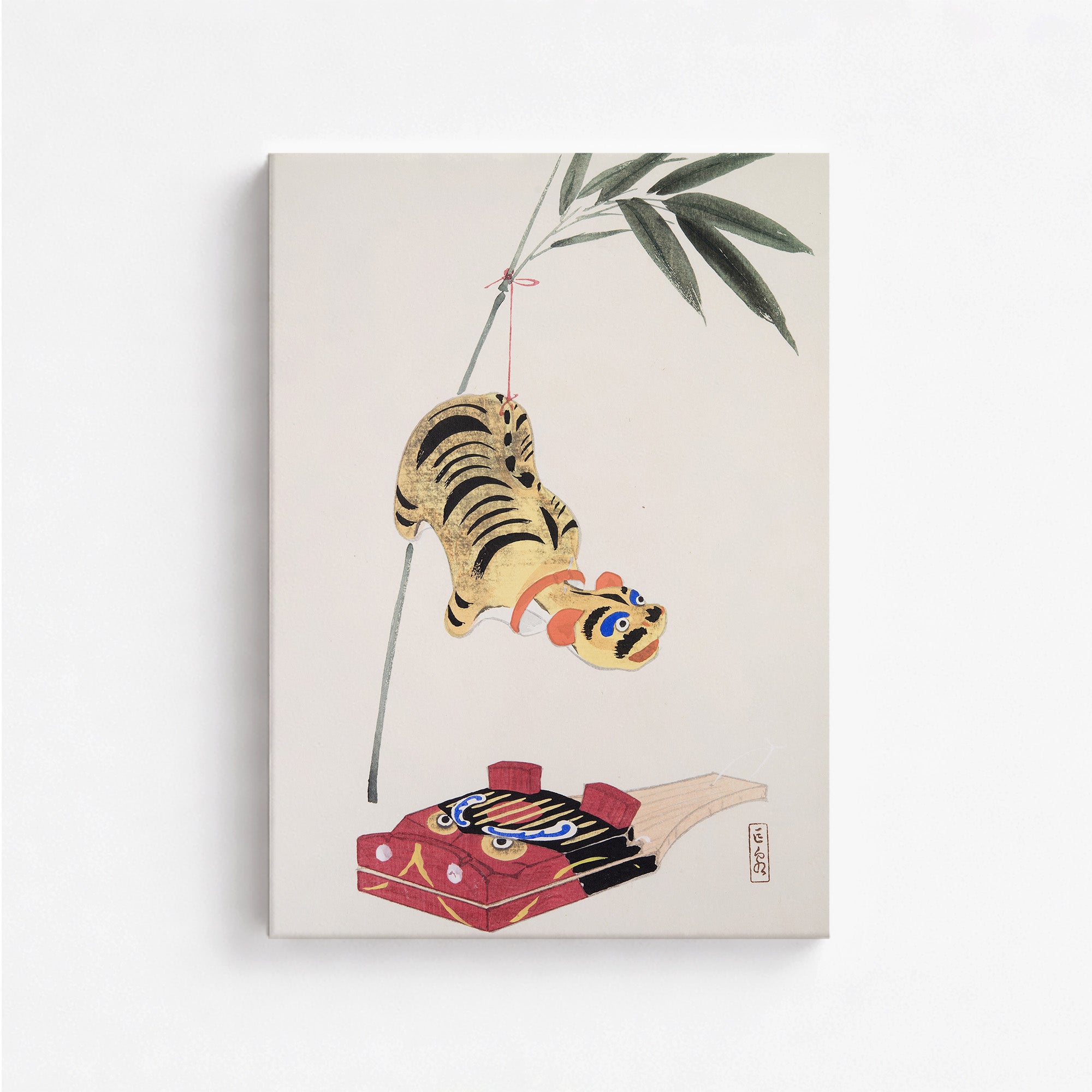 Kawasaki Kyosen: Kyosen’s Collected Illustrations of Japanese Toys Nr. 98 ("Golden Tiger Swing"), 50x70cm Satin Canvas Art Reproduction