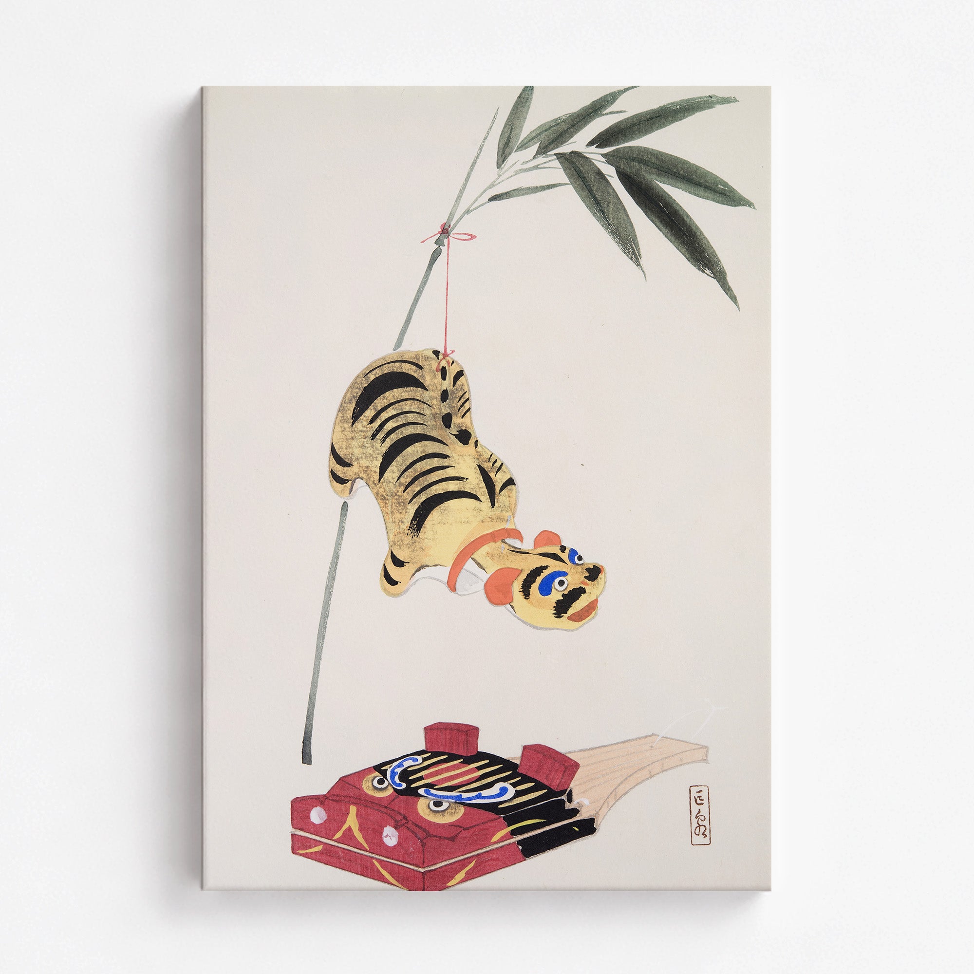 Kawasaki Kyosen: Kyosen’s Collected Illustrations of Japanese Toys Nr. 98 ("Golden Tiger Swing"), 70x100cm Satin Canvas Art Reproduction
