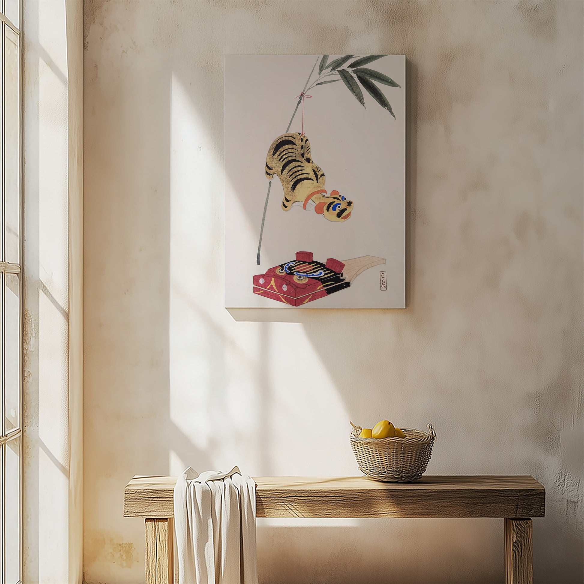 Design Concept No. 54 for Kawasaki Kyosen: Kyosen’s Collected Illustrations of Japanese Toys Nr. 98 ("Golden Tiger Swing") Japanese Satin Canvas Wall Art