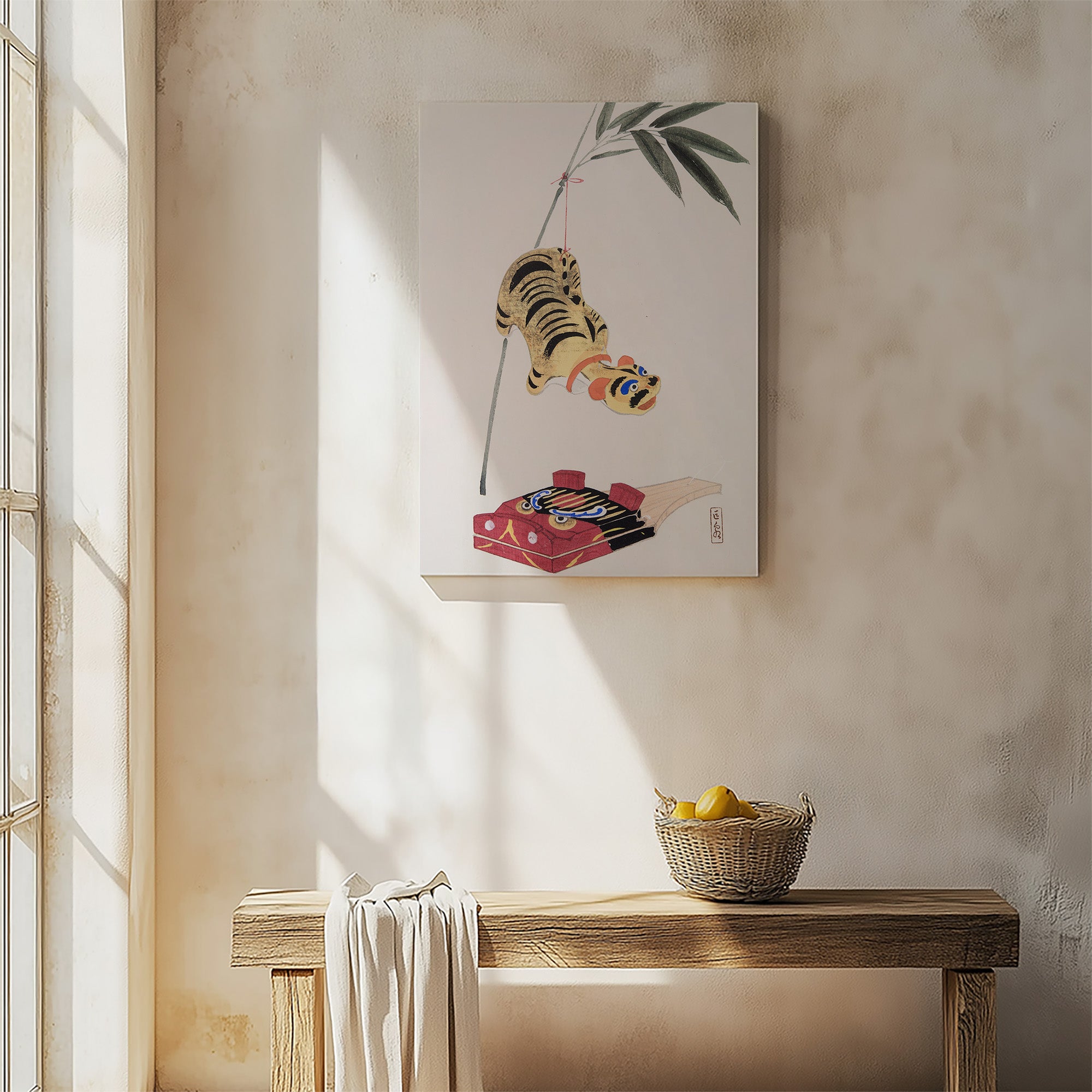 Design Concept No. 54 for Kawasaki Kyosen: Kyosen’s Collected Illustrations of Japanese Toys Nr. 98 ("Golden Tiger Swing") Japanese Satin Canvas Wall Art