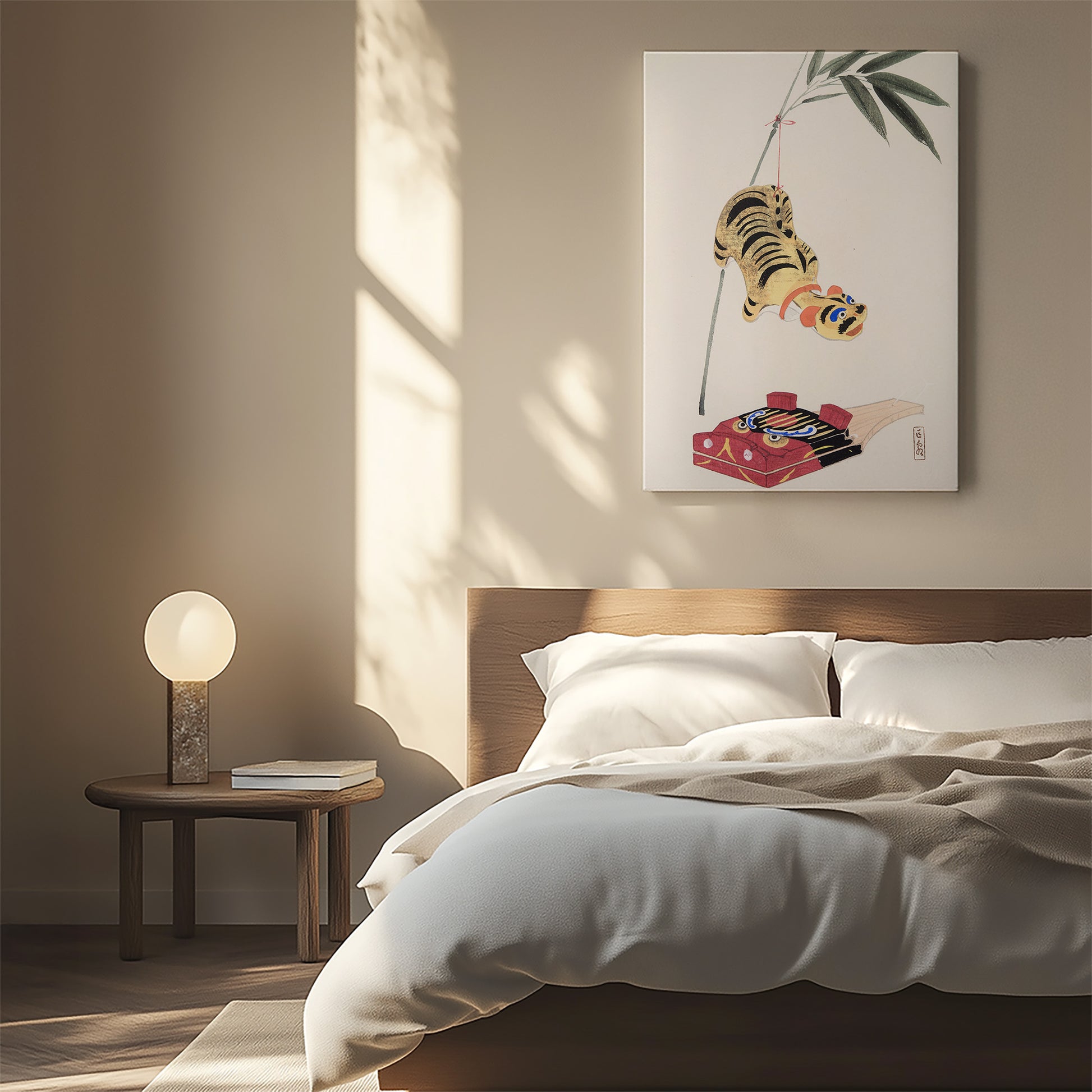 Design Concept No. 55 for Kawasaki Kyosen: Kyosen’s Collected Illustrations of Japanese Toys Nr. 98 ("Golden Tiger Swing") Japanese Satin Canvas Wall Art