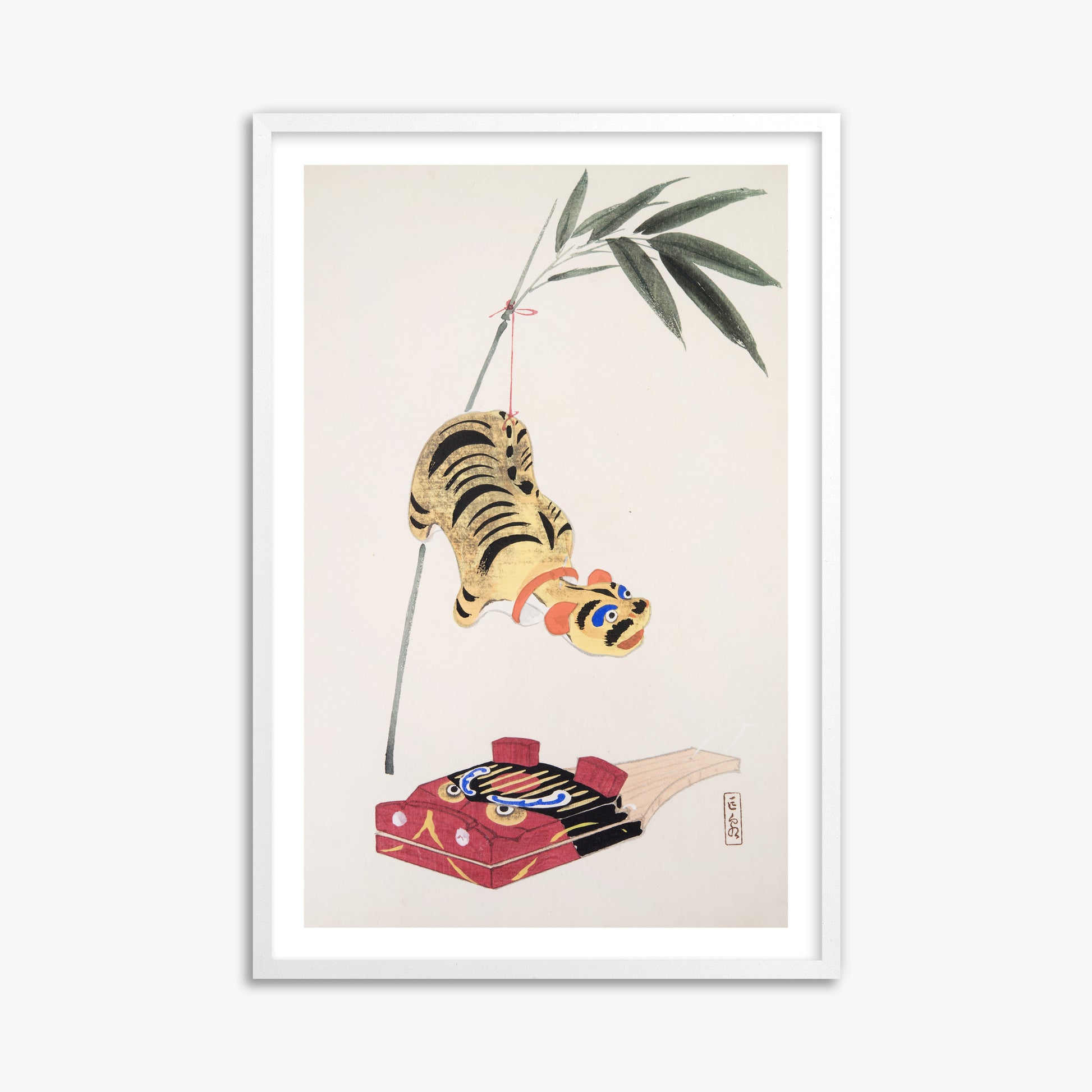 Kawasaki Kyosen: Kyosen’s Collected Illustrations of Japanese Toys Nr. 98 ("Golden Tiger Swing"), 61x91cm Whitek Framed Art Reproduction