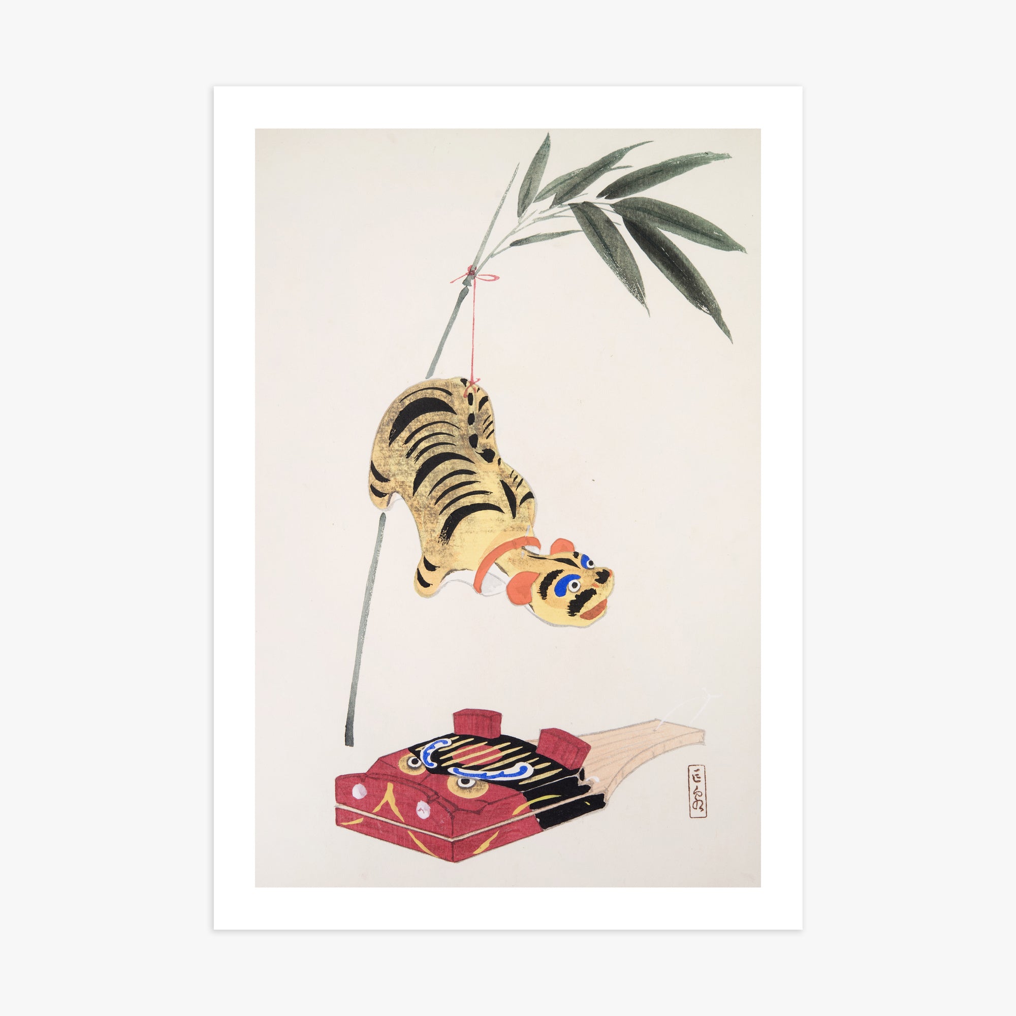 Kawasaki Kyosen: Kyosen’s Collected Illustrations of Japanese Toys Nr. 98 ("Golden Tiger Swing"), 70x100cm Printed Poster