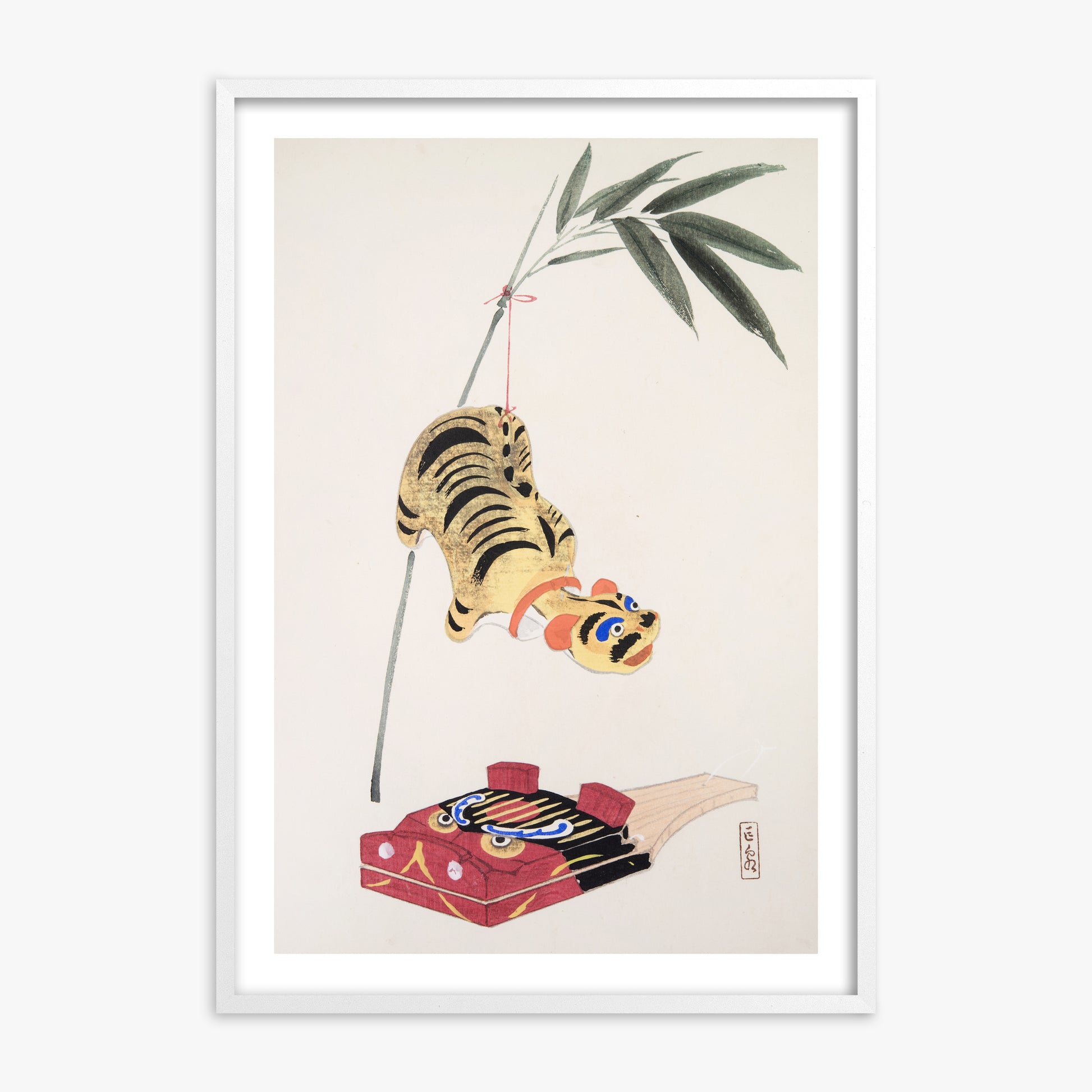 Kawasaki Kyosen: Kyosen’s Collected Illustrations of Japanese Toys Nr. 98 ("Golden Tiger Swing"), 70x100cm Whitek Framed Art Reproduction