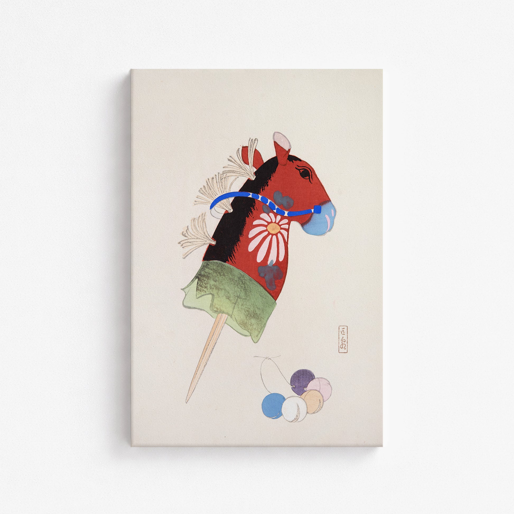 Kawasaki Kyosen: Kyosen’s Collected Illustrations of Japanese Toys Nr. 99 ("Folk Hobby Horse"), 61x91cm Satin Canvas Art Reproduction