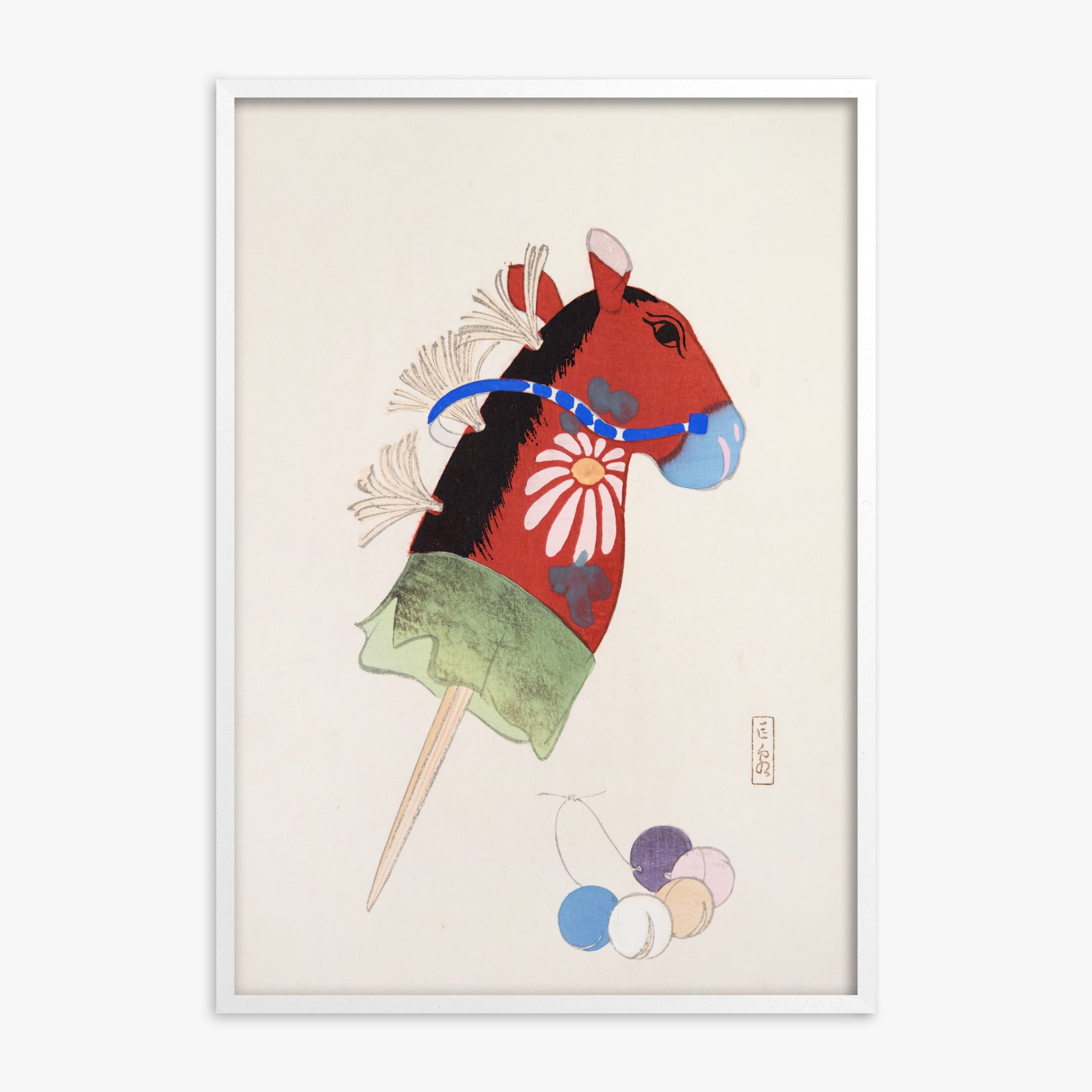 Kawasaki Kyosen: Kyosen’s Collected Illustrations of Japanese Toys Nr. 99 ("Folk Hobby Horse"), White Framed Art Reproduction With White Frame