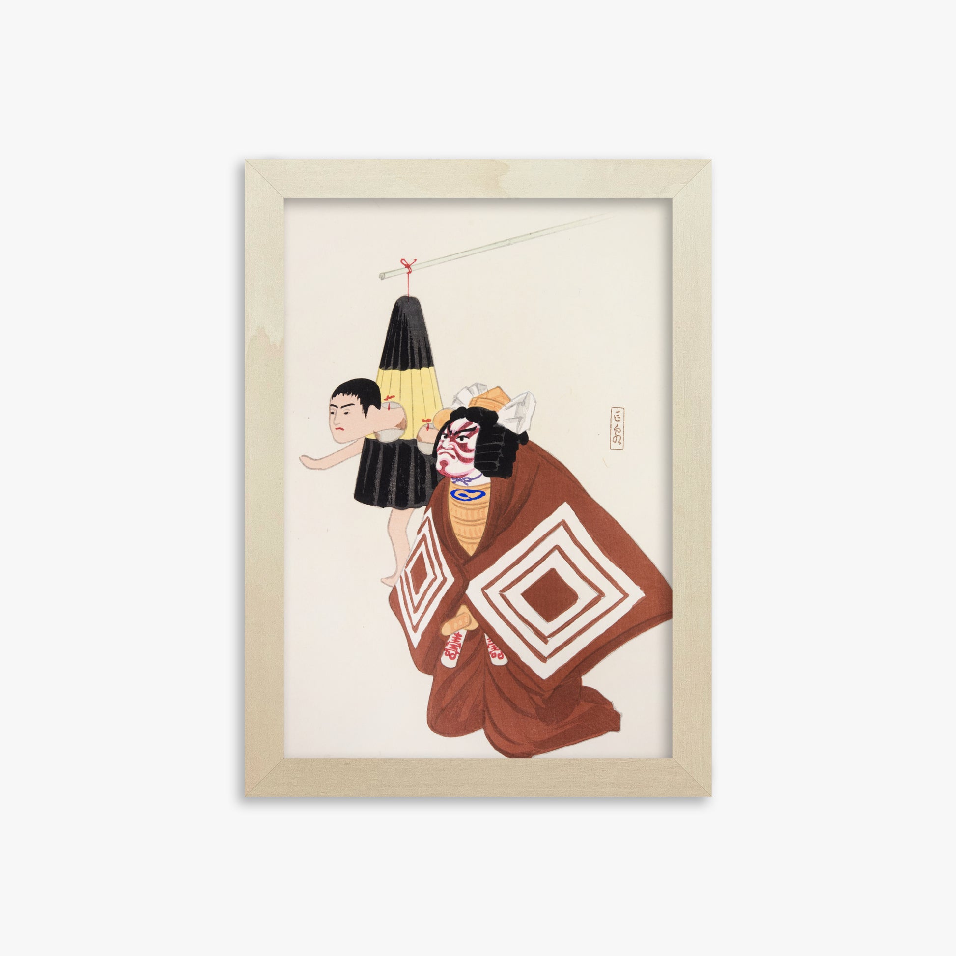 Kawasaki Kyosen: Kyosen’s Collected Illustrations of Japanese Toys Nr. 100 ("Kabuki Spirits: The Puppet Master's Tale"), 21x30cm Framed Art Reproduction With Lime Wood Frame