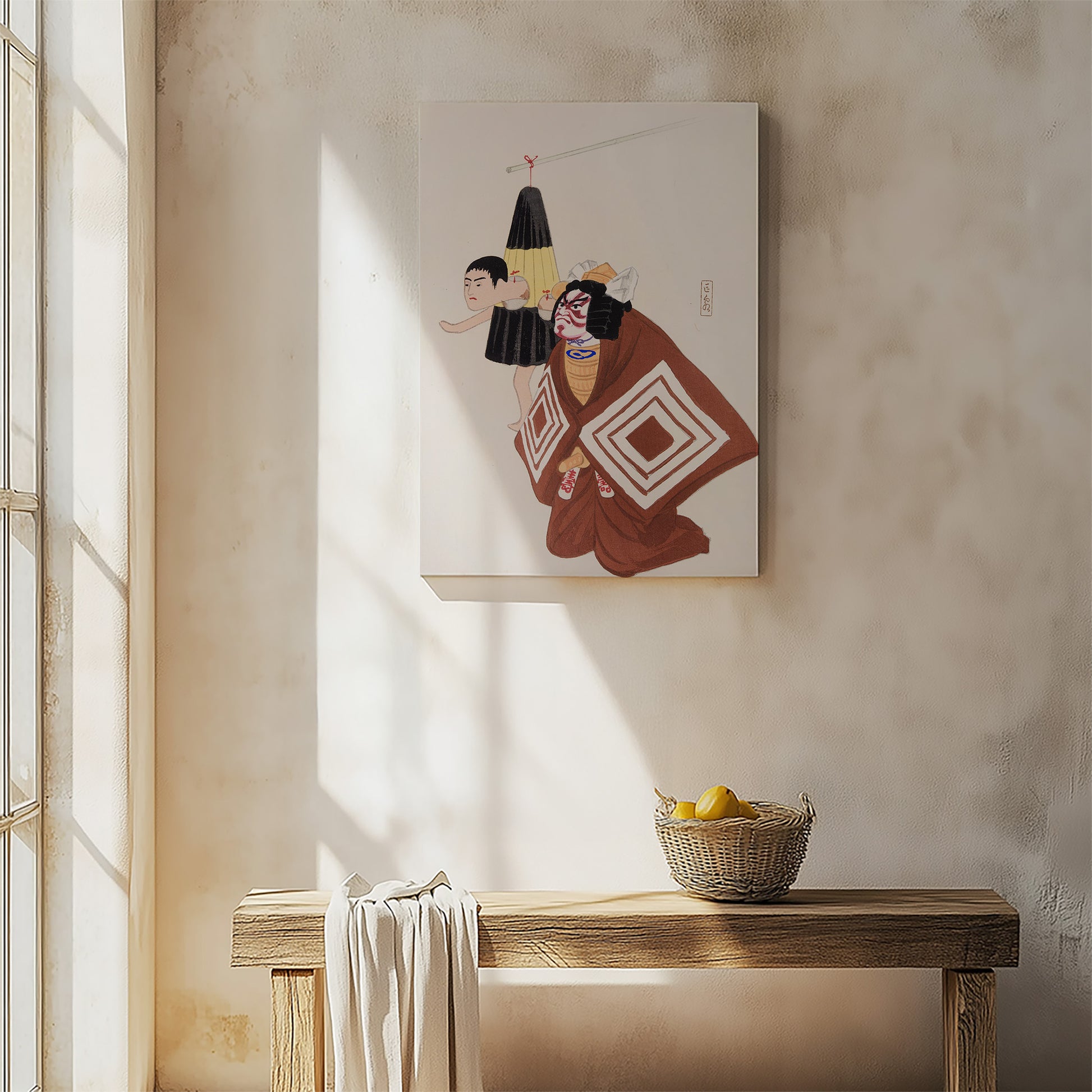 Design Concept No. 54 for Kawasaki Kyosen: Kyosen’s Collected Illustrations of Japanese Toys Nr. 100 ("Kabuki Spirits: The Puppet Master's Tale") Japanese Satin Canvas Wall Art