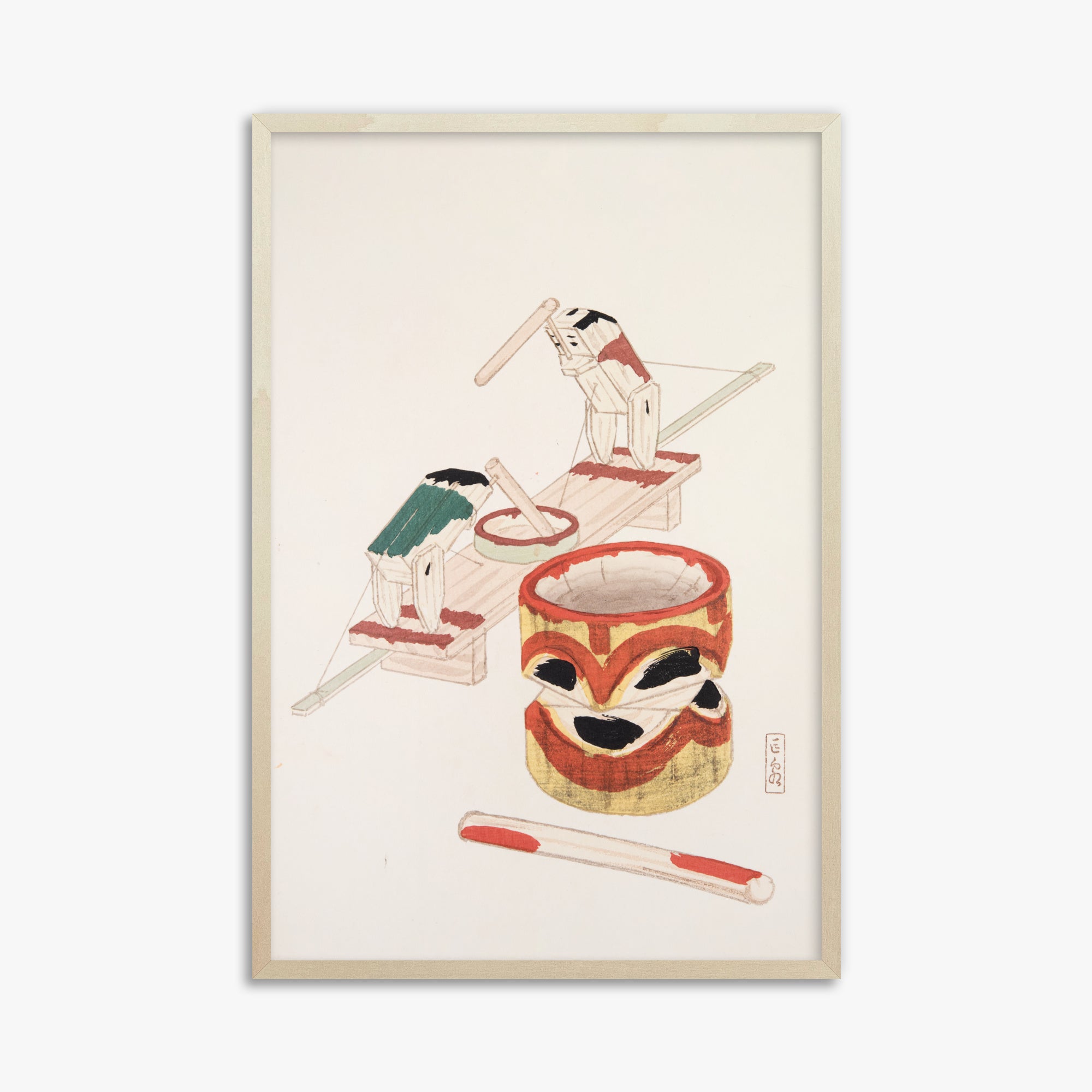 Kawasaki Kyosen: Kyosen’s Collected Illustrations of Japanese Toys Nr. 101 ("Edo Playthings"), 61x91cm Framed Art Reproduction With Lime Wood Frame