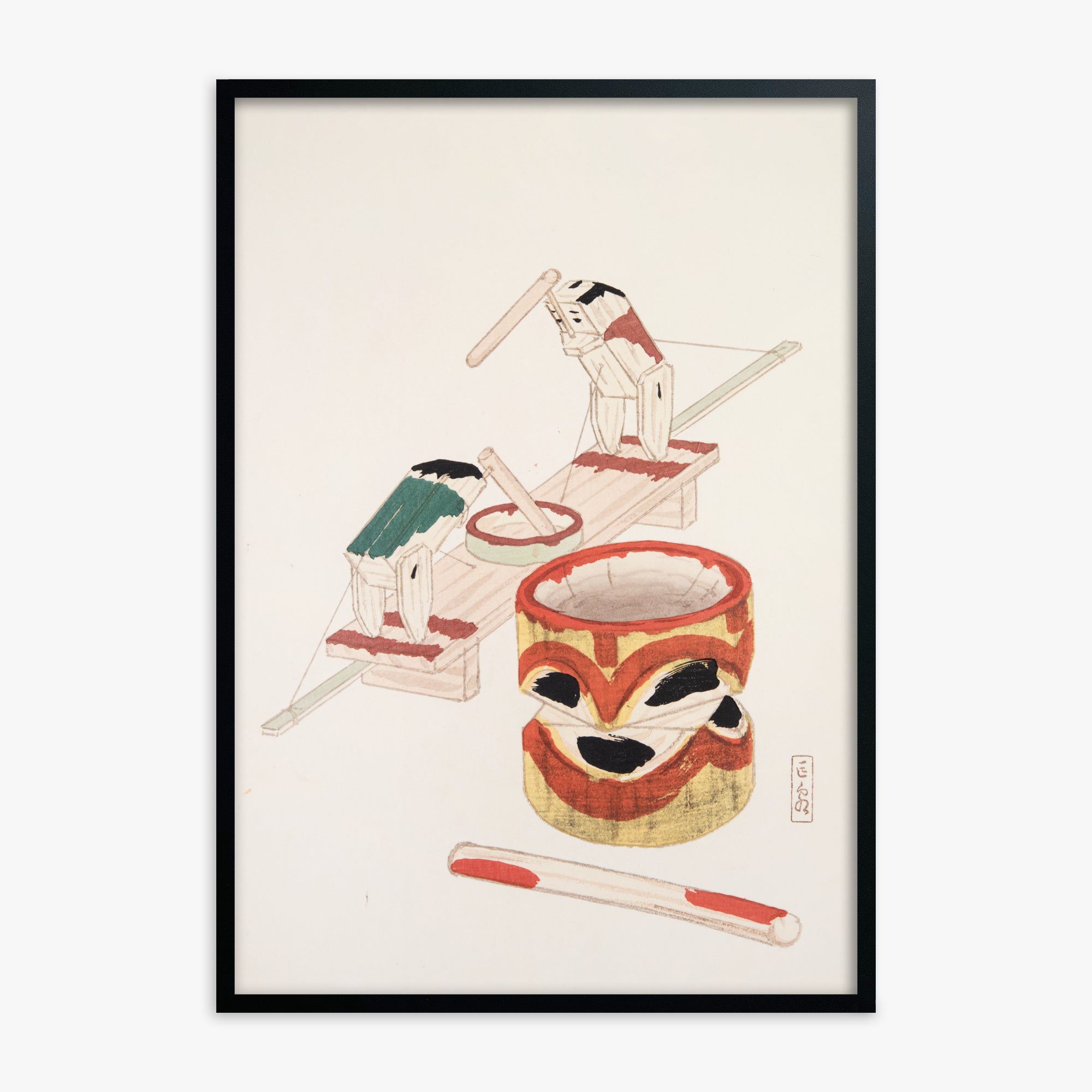 Kawasaki Kyosen: Kyosen’s Collected Illustrations of Japanese Toys Nr. 101 ("Edo Playthings"), Black Framed Art Reproduction With Black Frame