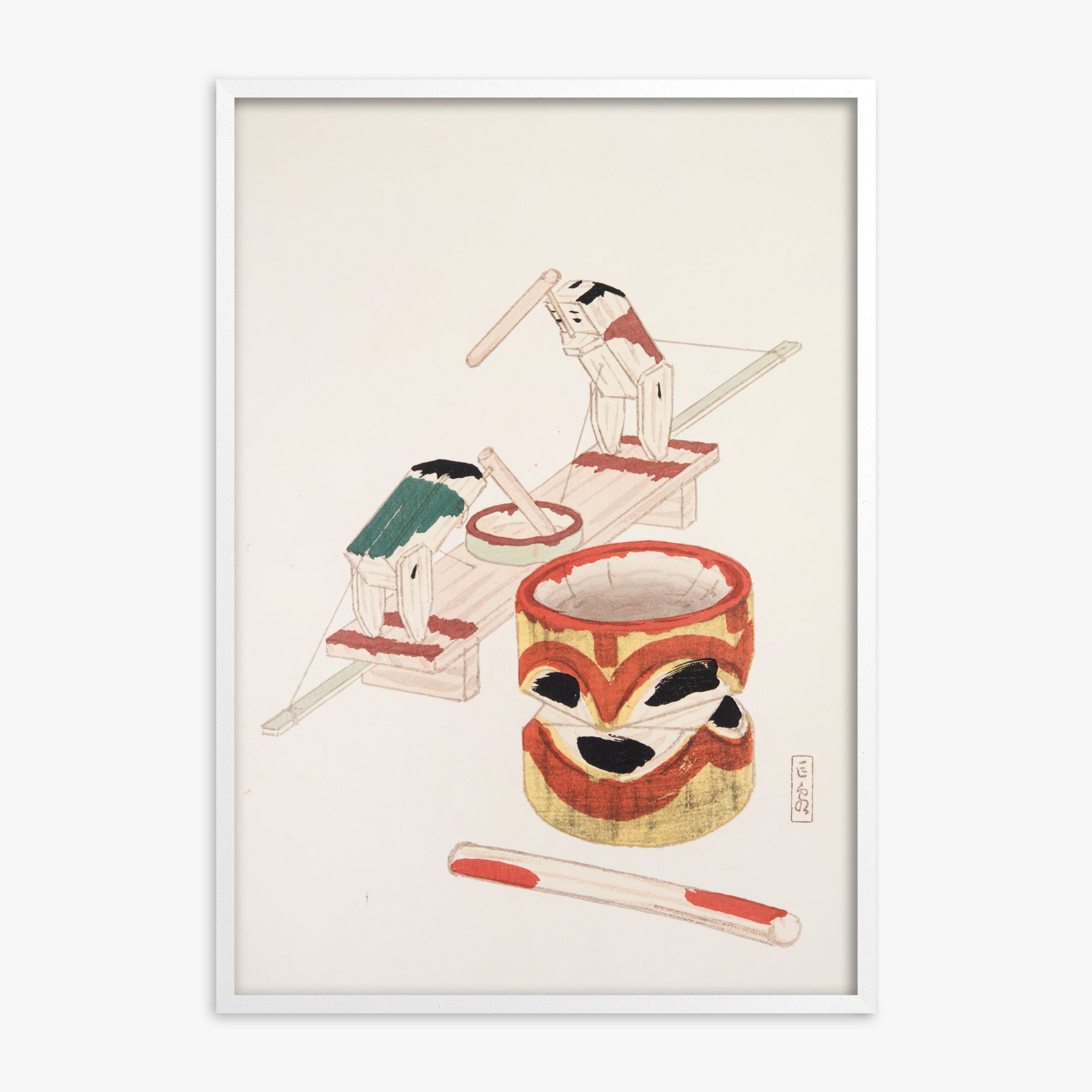 Kawasaki Kyosen: Kyosen’s Collected Illustrations of Japanese Toys Nr. 101 ("Edo Playthings"), White Framed Art Reproduction With White Frame