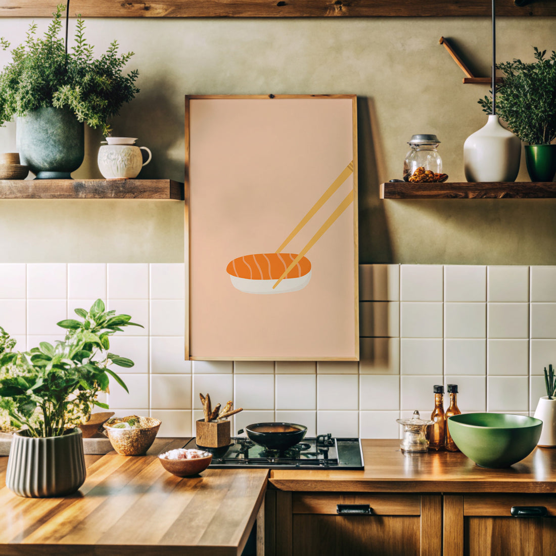 Silent Sushi Bite, 50x70cm Framed Poster With Black Frame