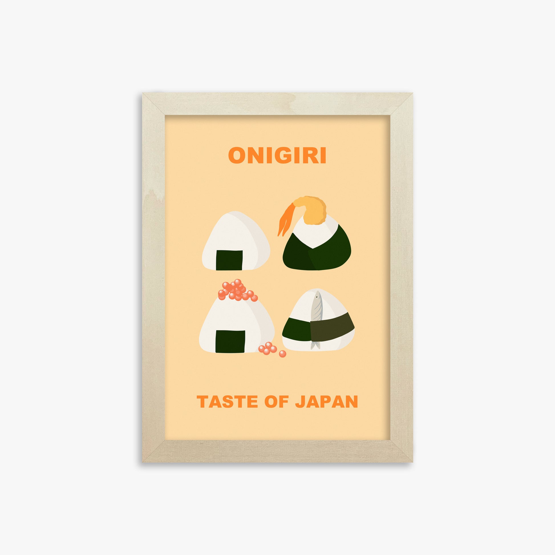 Onigiri Delights Quartet, 21x30cm Framed Poster With Lime Wood Frame