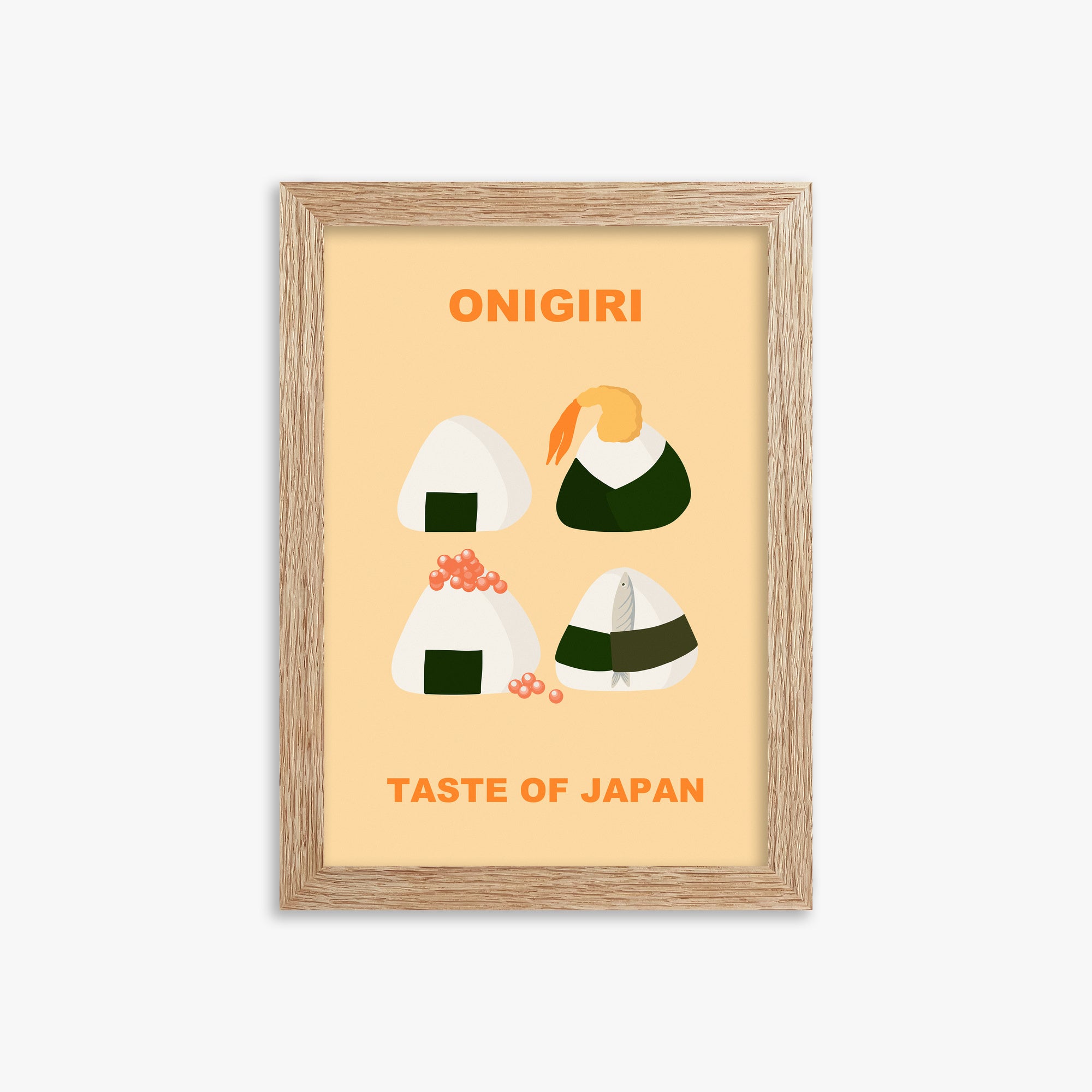 Onigiri Delights Quartet, 21x30cm Framed Poster With Raw Oak Frame