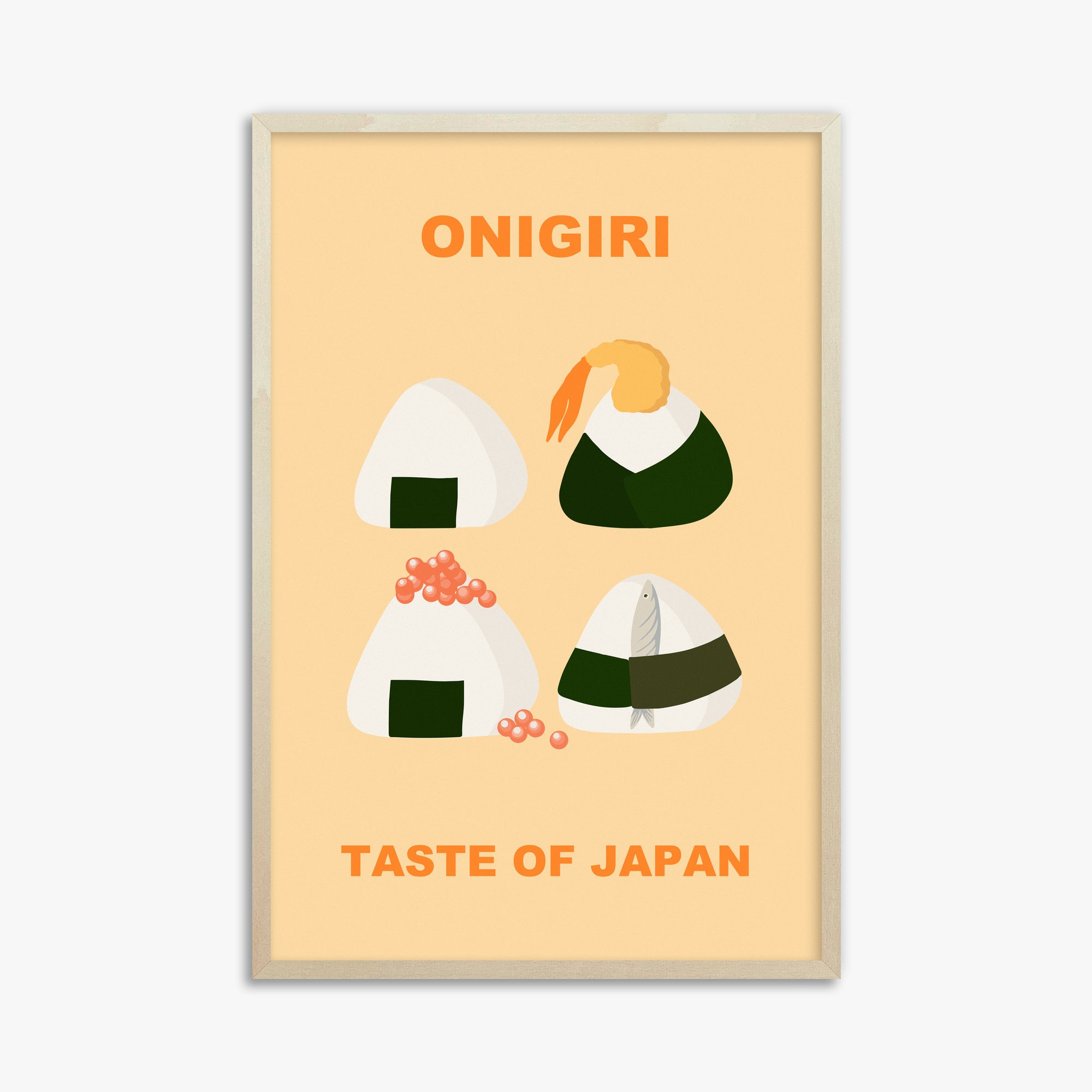 Onigiri Delights Quartet, 61x91cm Framed Poster With Lime Wood Frame