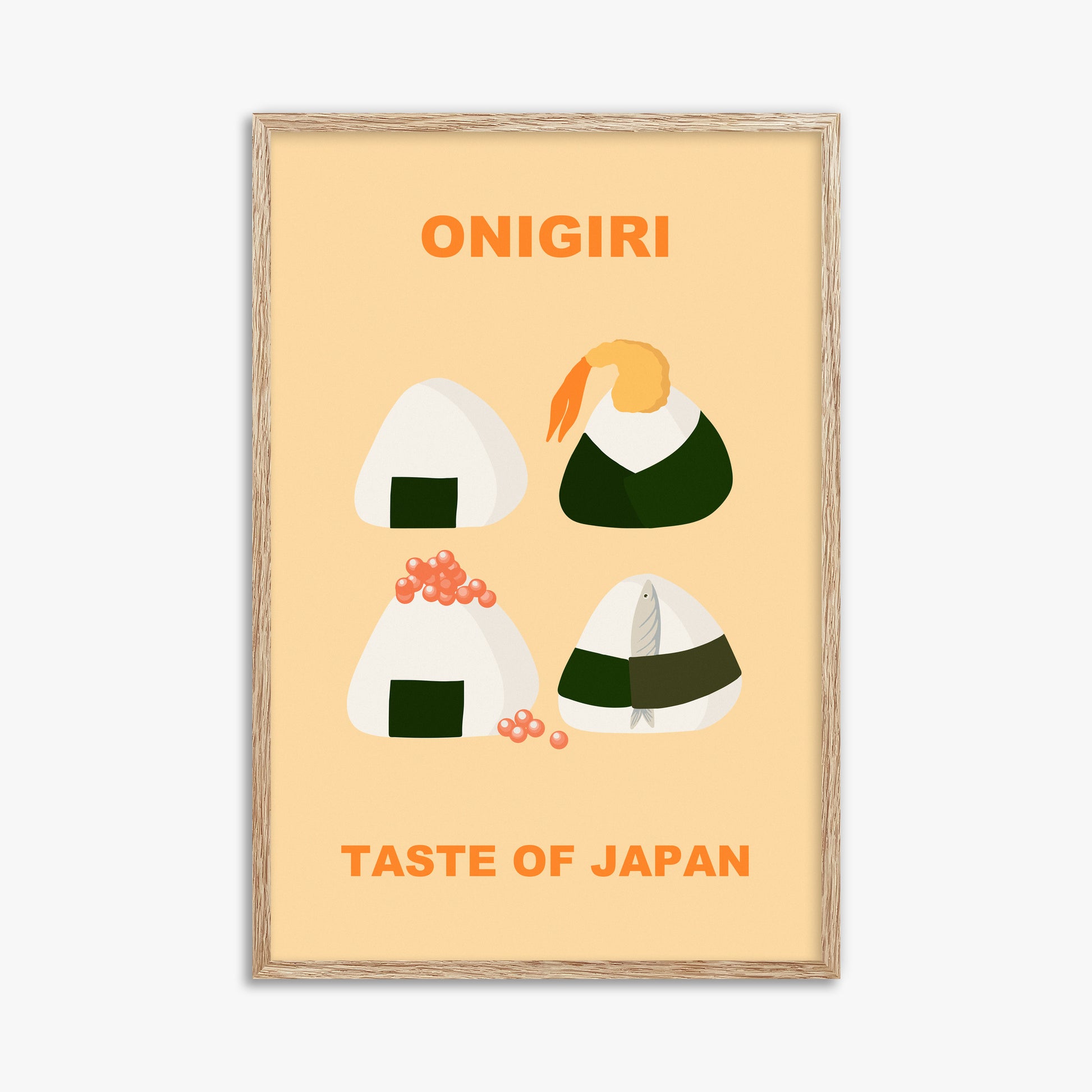 Onigiri Delights Quartet, 61x91cm Framed Poster With Raw Oak Frame
