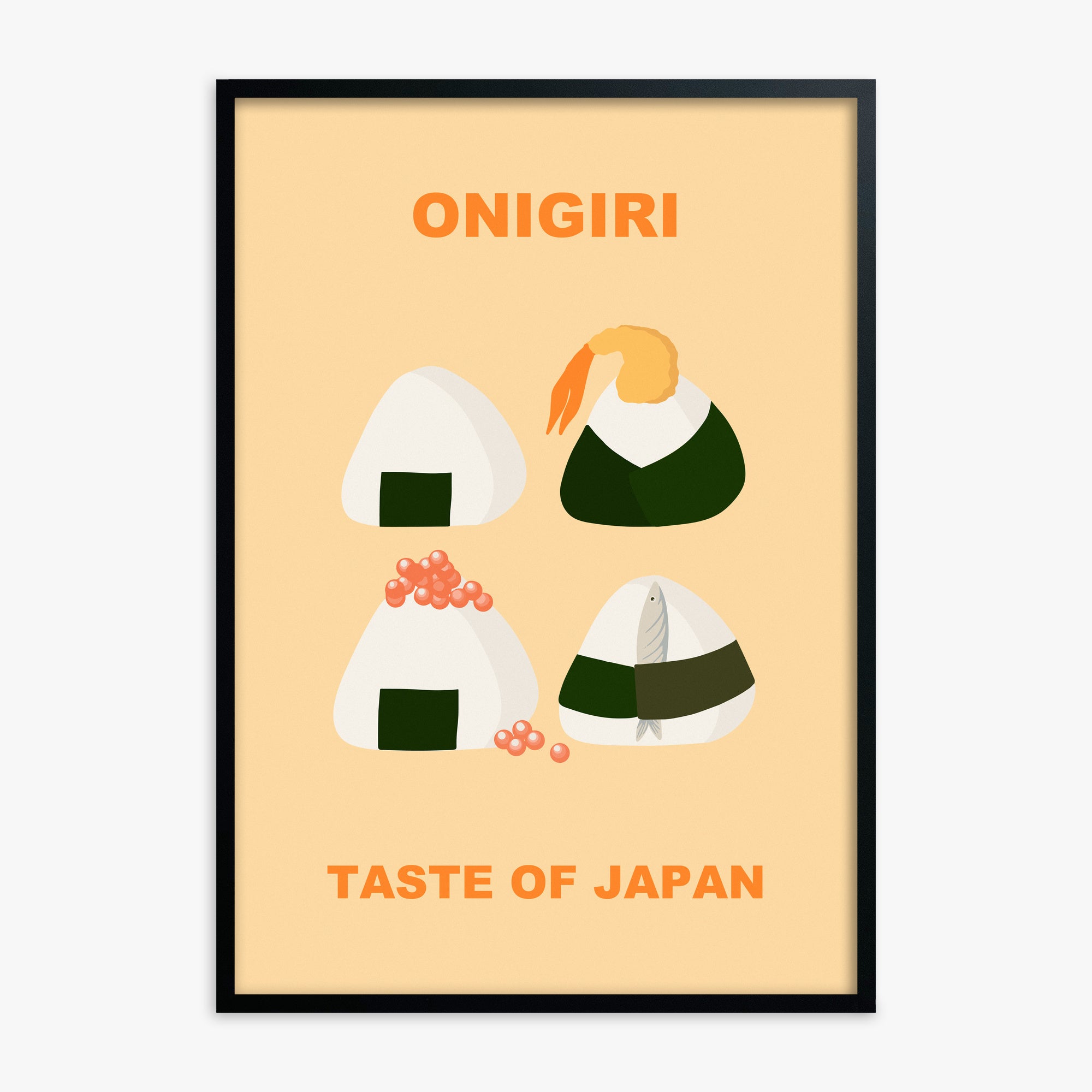 Onigiri Delights Quartet, Black Framed Poster With Black Frame
