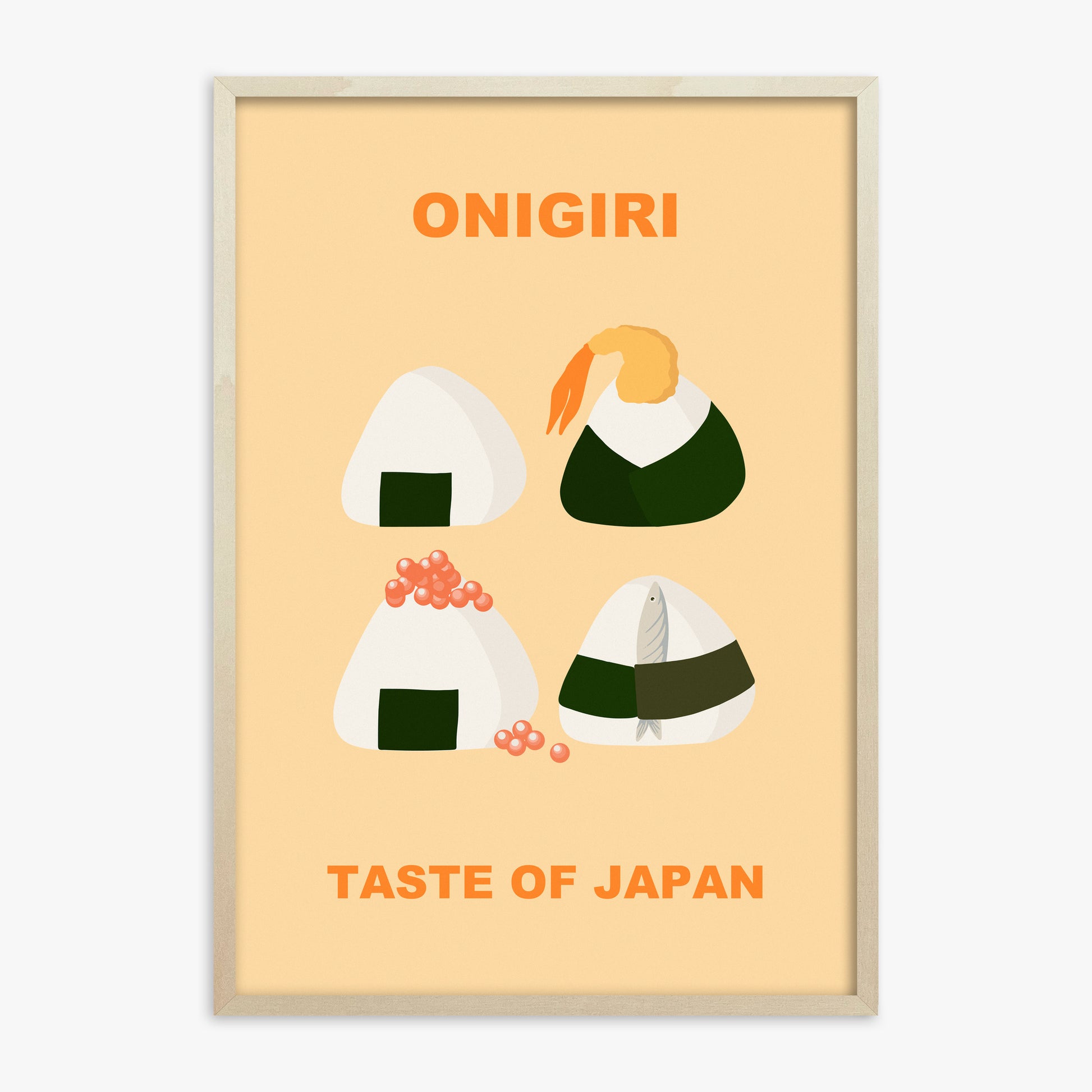 Onigiri Delights Quartet, 70x100cm Framed Poster With Lime Wood Frame
