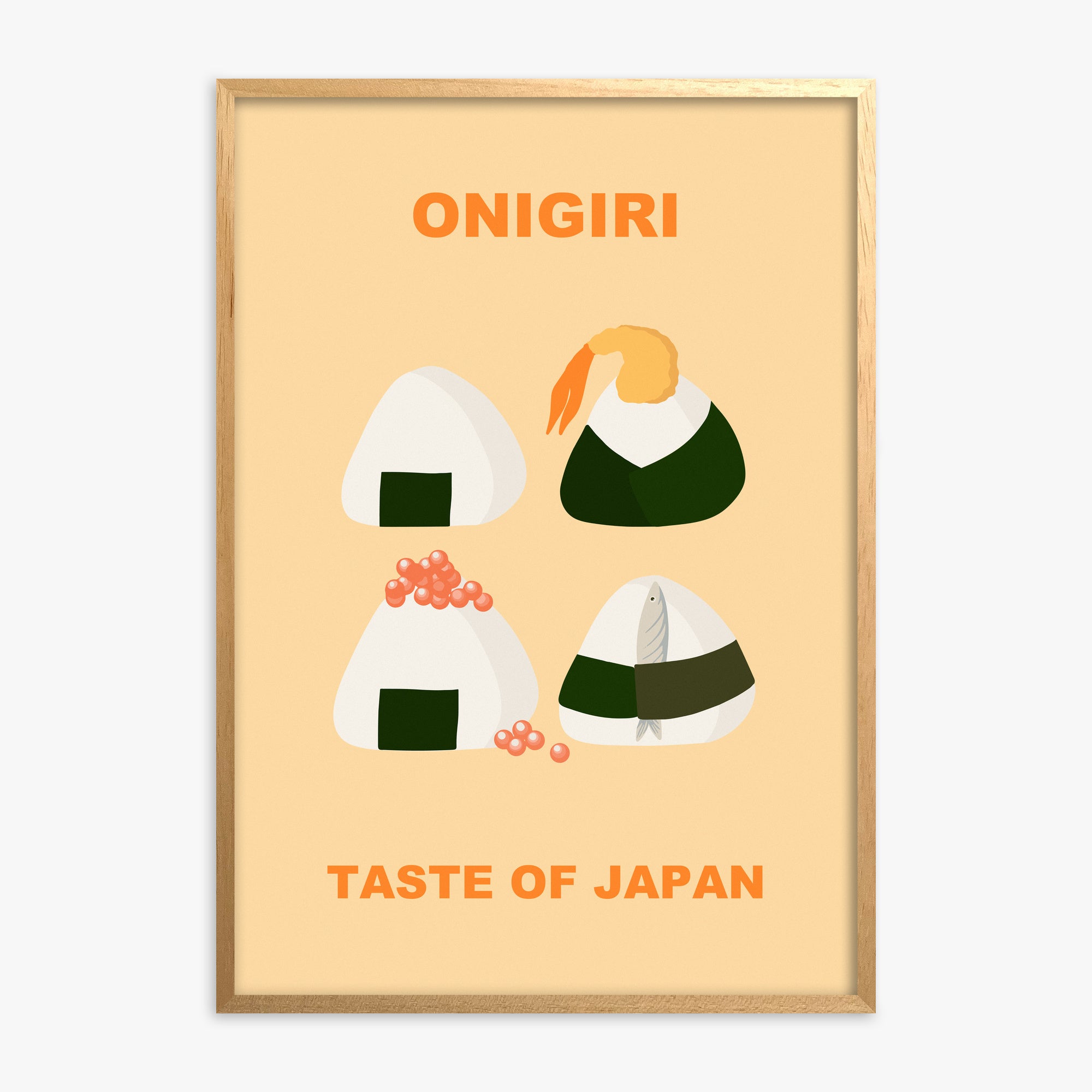 Onigiri Delights Quartet, Oak Framed Poster With Oak Frame