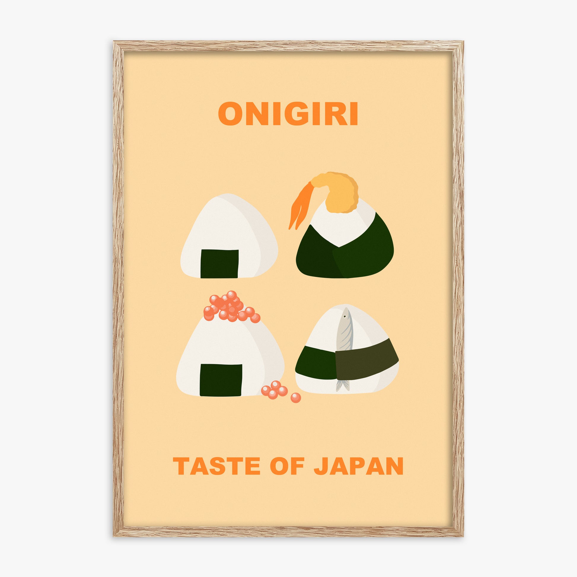 Onigiri Delights Quartet, 70x100cm Framed Poster With Raw Oak Frame