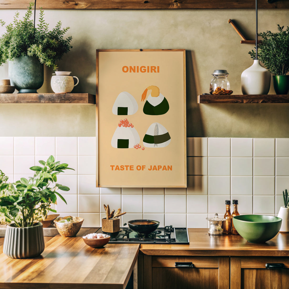 Onigiri Delights Quartet, 50x70cm Framed Poster With Black Frame