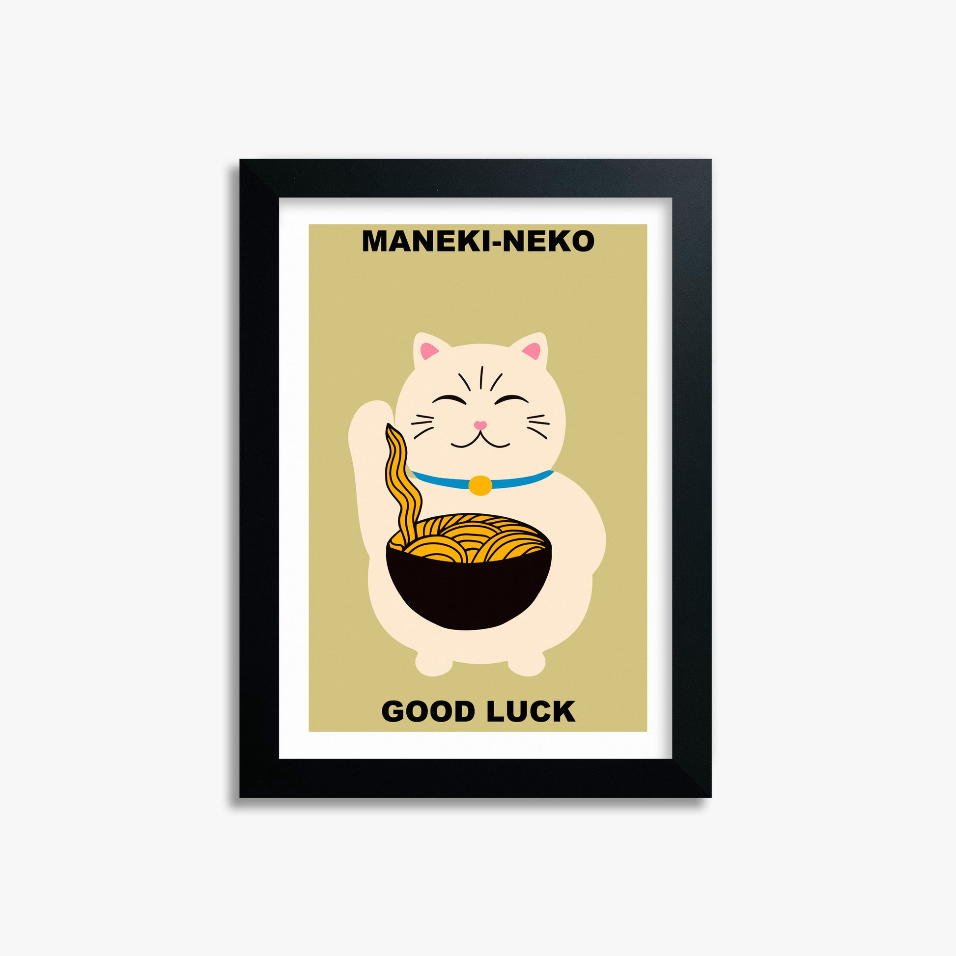 Ramen Lucky Cat, 21x30cm Framed Poster With Black Frame